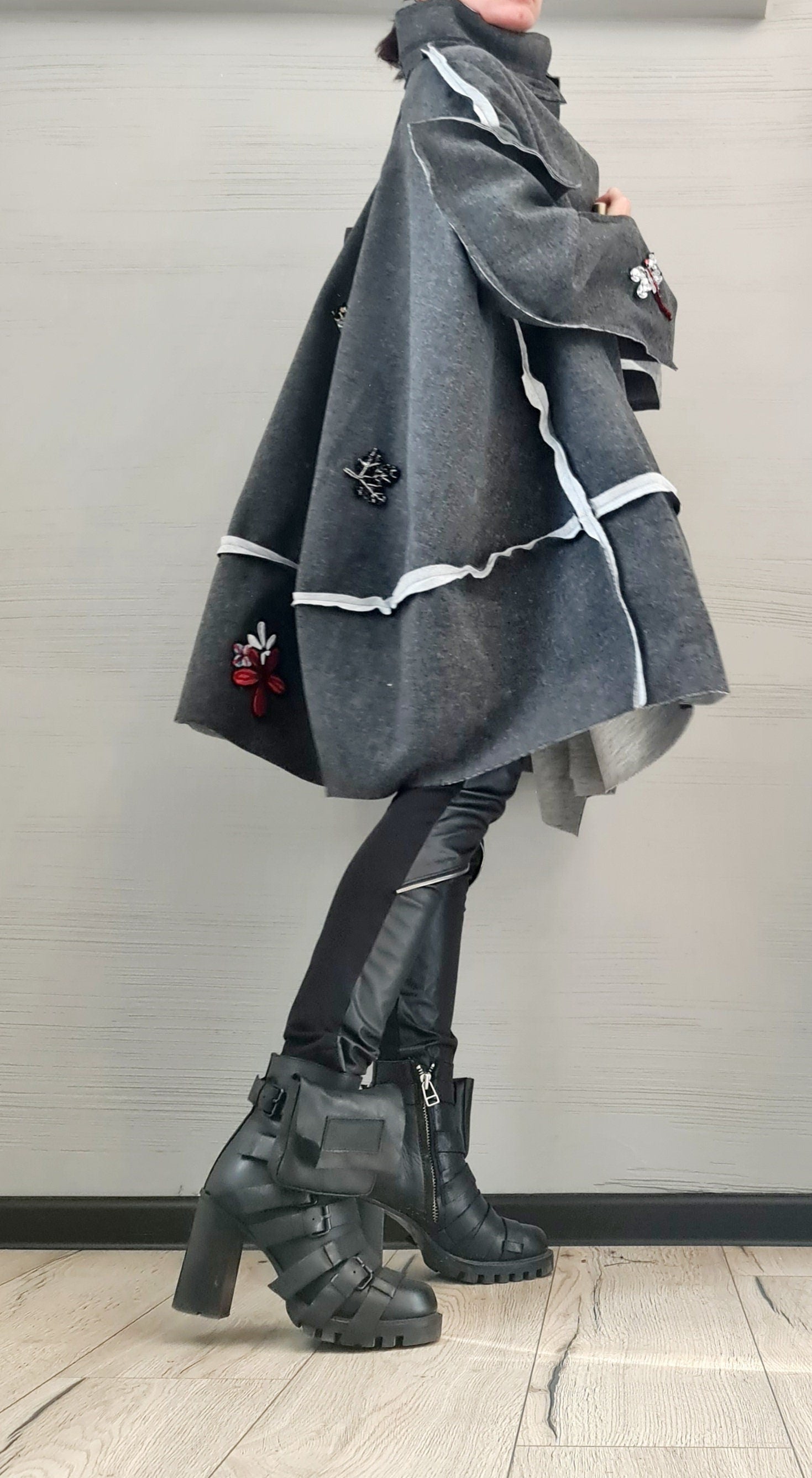 New collection Extravagant Deconstructed Coat, Grey Wool Coat Vest, Warm Coat Vest, Plus Size Clothing, Oversize Coat
