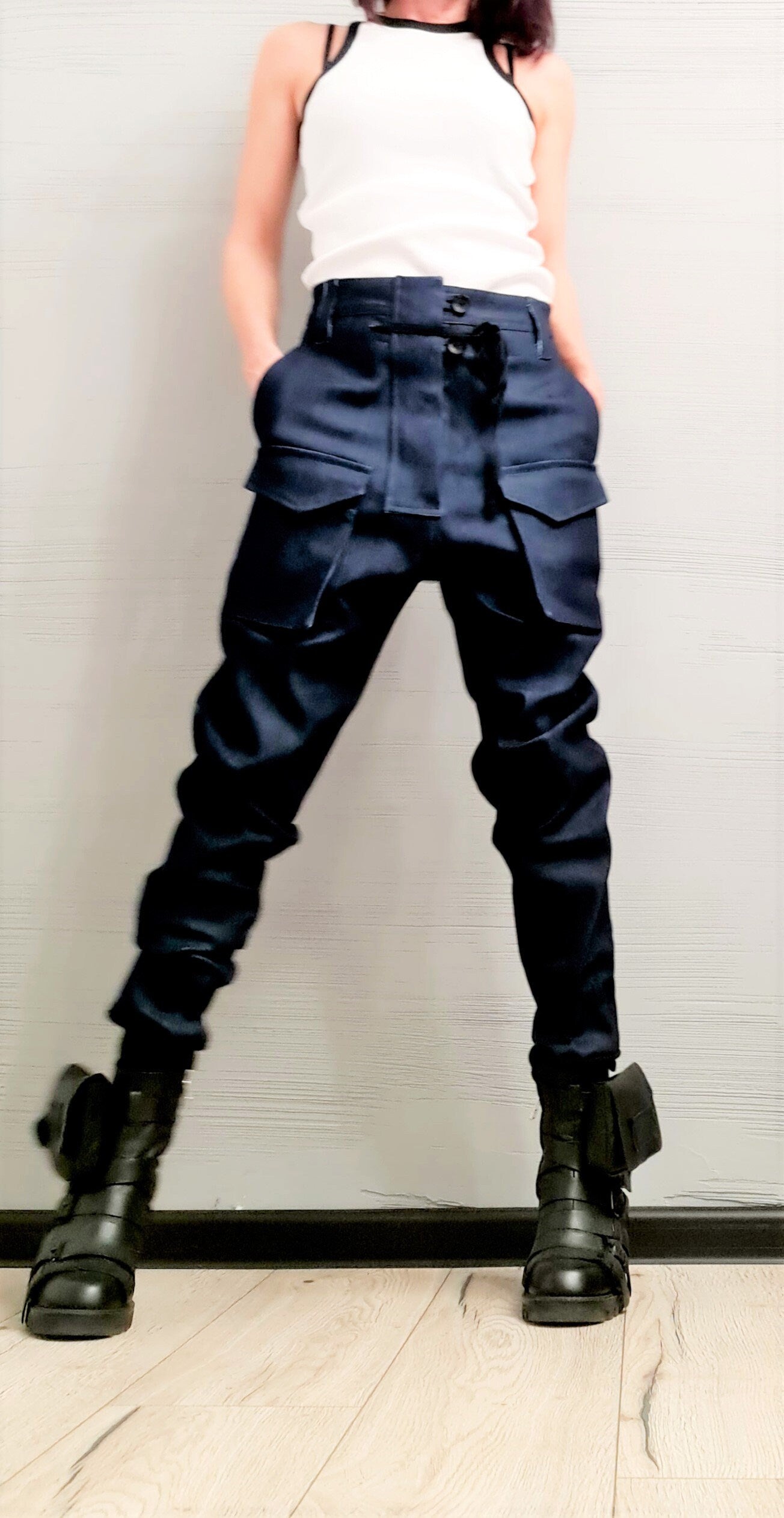 Extravagant Denim Pants, Harem Casual Pants, Urban Pants, Loose Pants, Punk Pants, Gothic Pants, Outer pockets, New collection