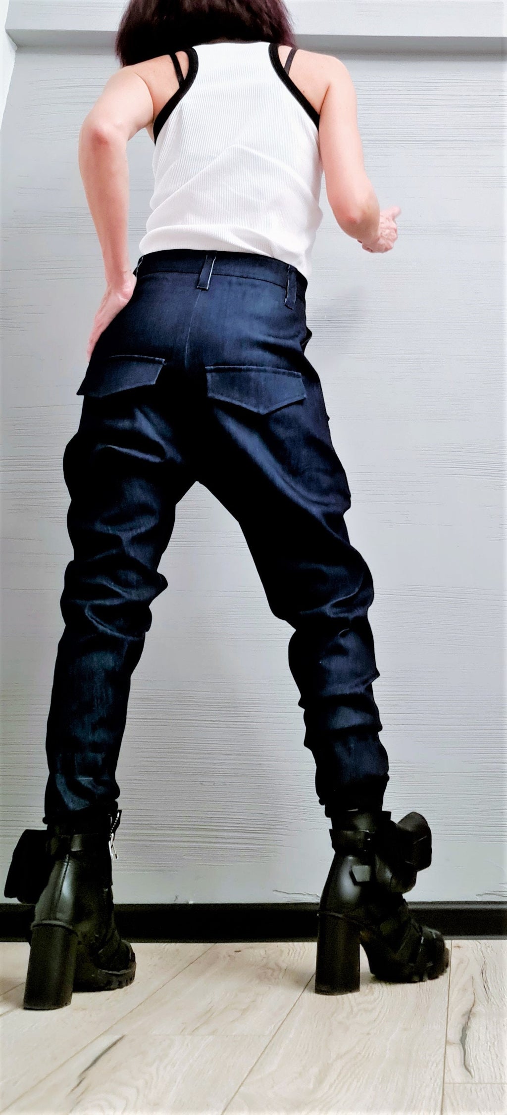 Extravagant Denim Pants, Harem Casual Pants, Urban Pants, Loose Pants, Punk Pants, Gothic Pants, Outer pockets, New collection