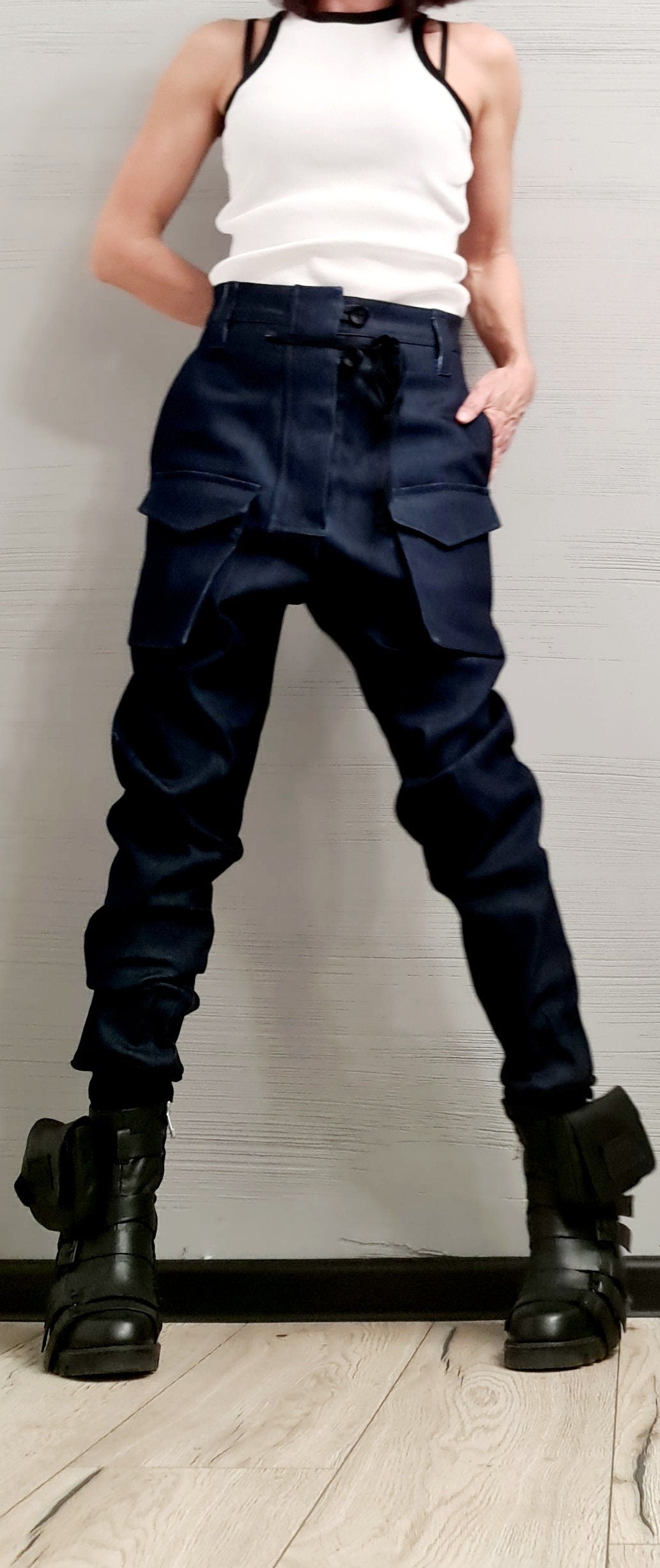 Extravagant Denim Pants, Harem Casual Pants, Urban Pants, Loose Pants, Punk Pants, Gothic Pants, Outer pockets, New collection