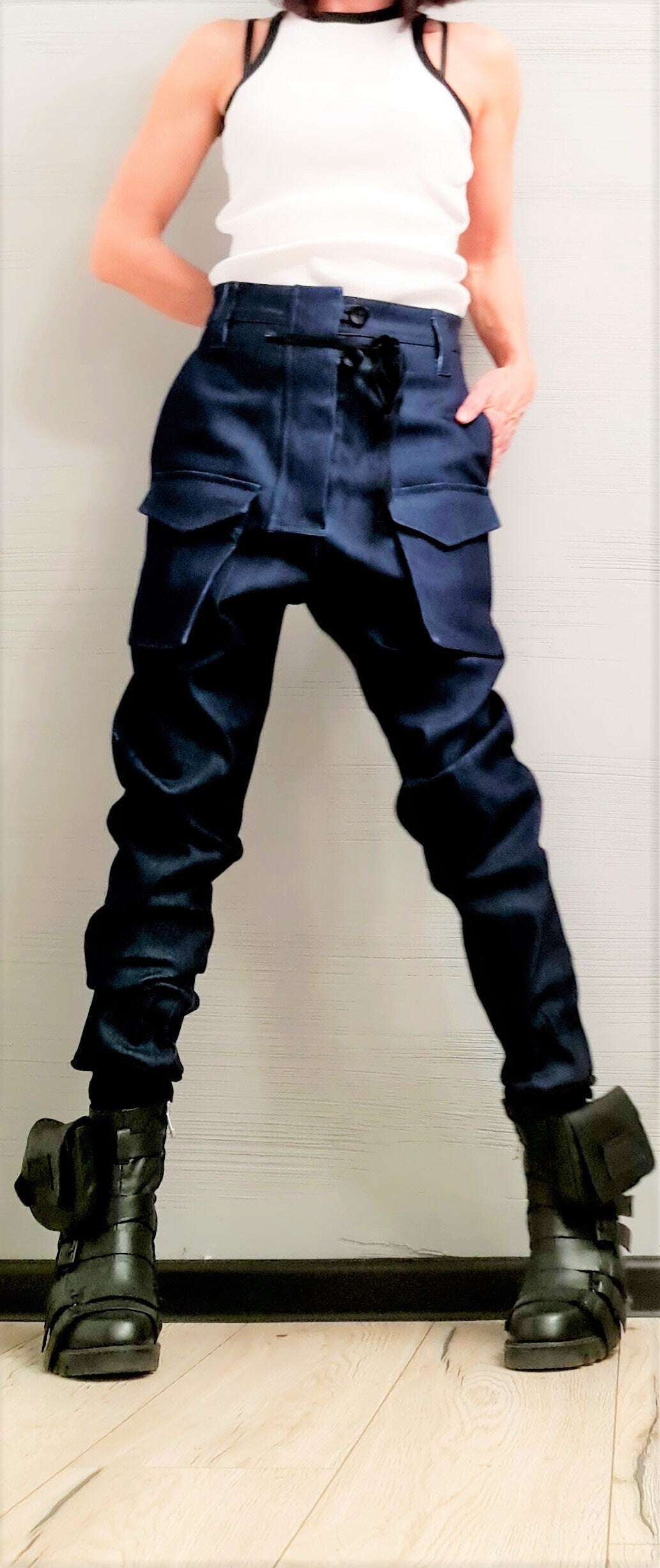 Extravagant Denim Pants, Harem Casual Pants, Urban Pants, Loose Pants, Punk Pants, Gothic Pants, Outer pockets, New collection