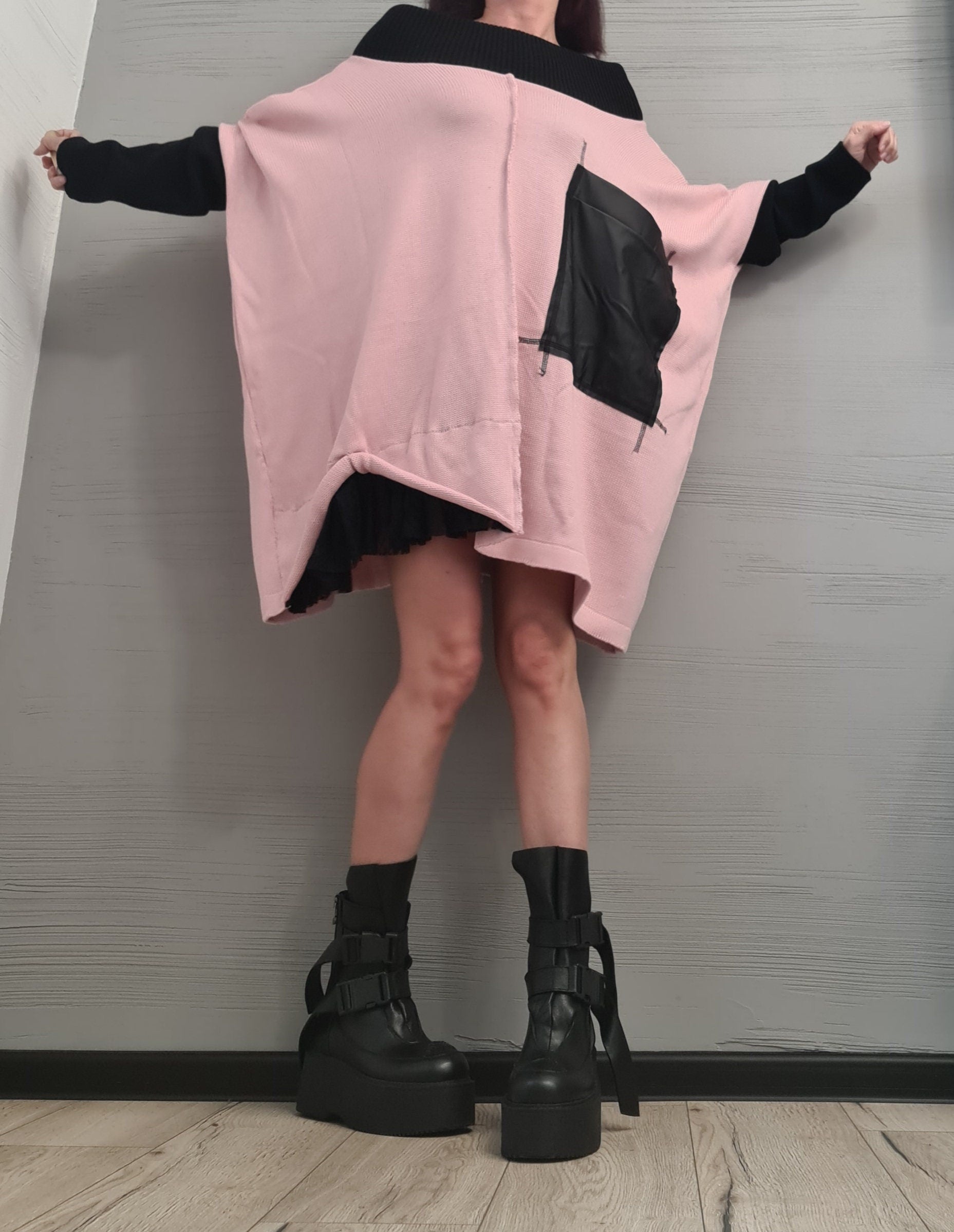 Asymmetrical Pink Tunic, Avant Garde Tunic, Knitted Tunic, Deconstructed Top, Gothic tunic, Loose Long Sleeve Top,New collection