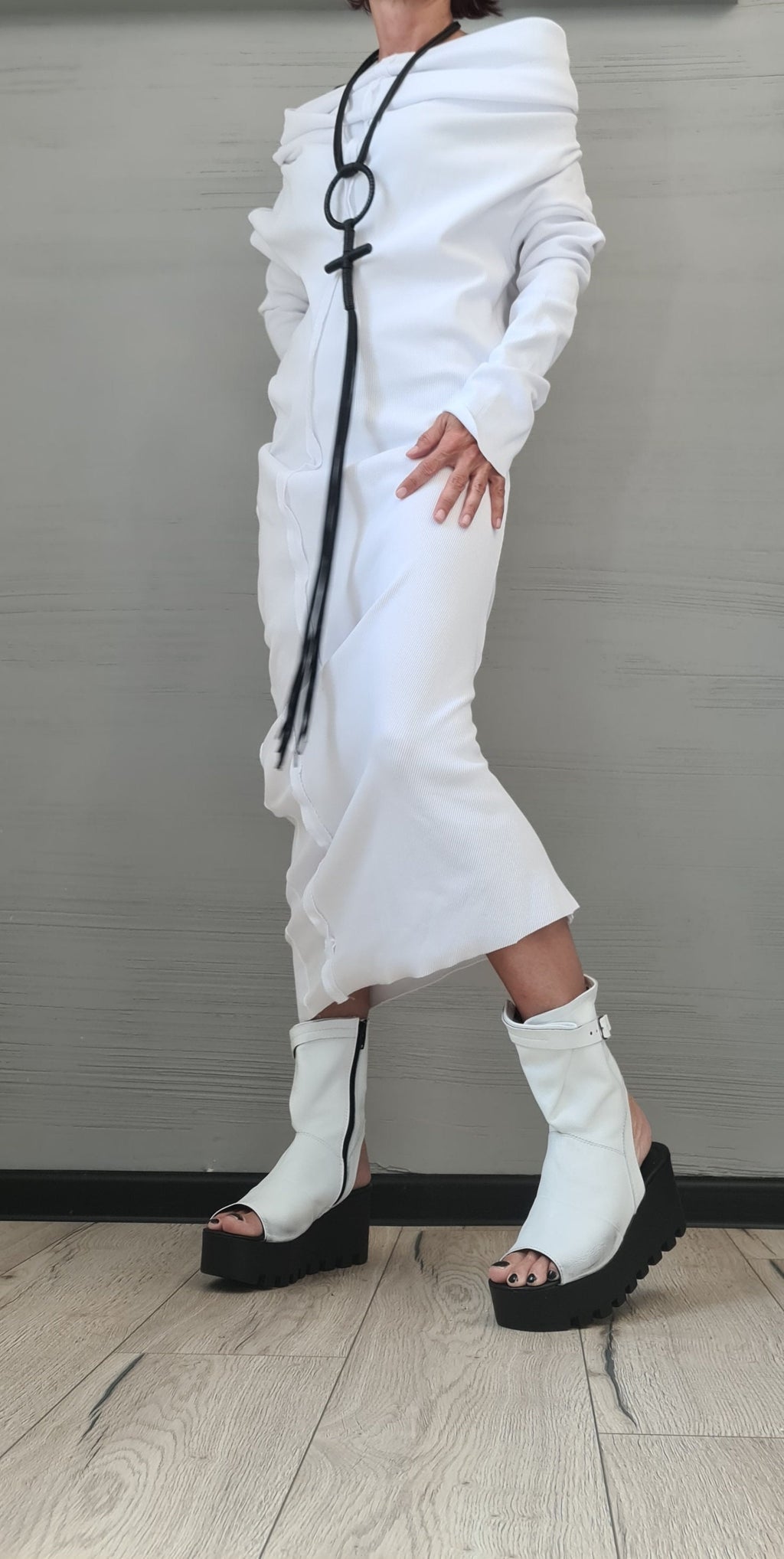 Avant Garde Cross Gothic Necklace, Geometric Necklace, Extravagant Long Leather Necklace, HandMadeChristmas gift for her