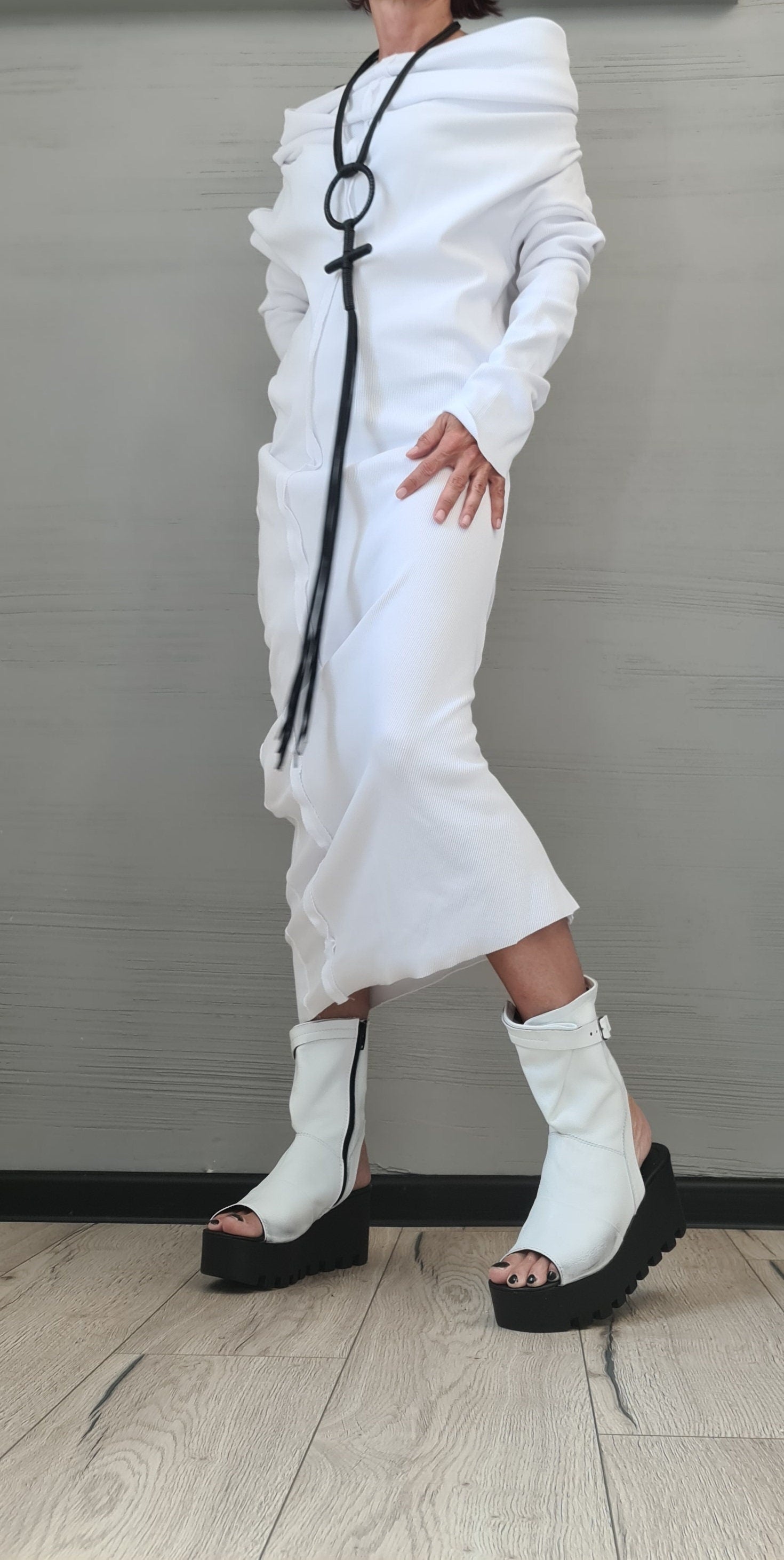 Avant Garde Cross Gothic Necklace, Geometric Necklace, Extravagant Long Leather Necklace, HandMadeChristmas gift for her