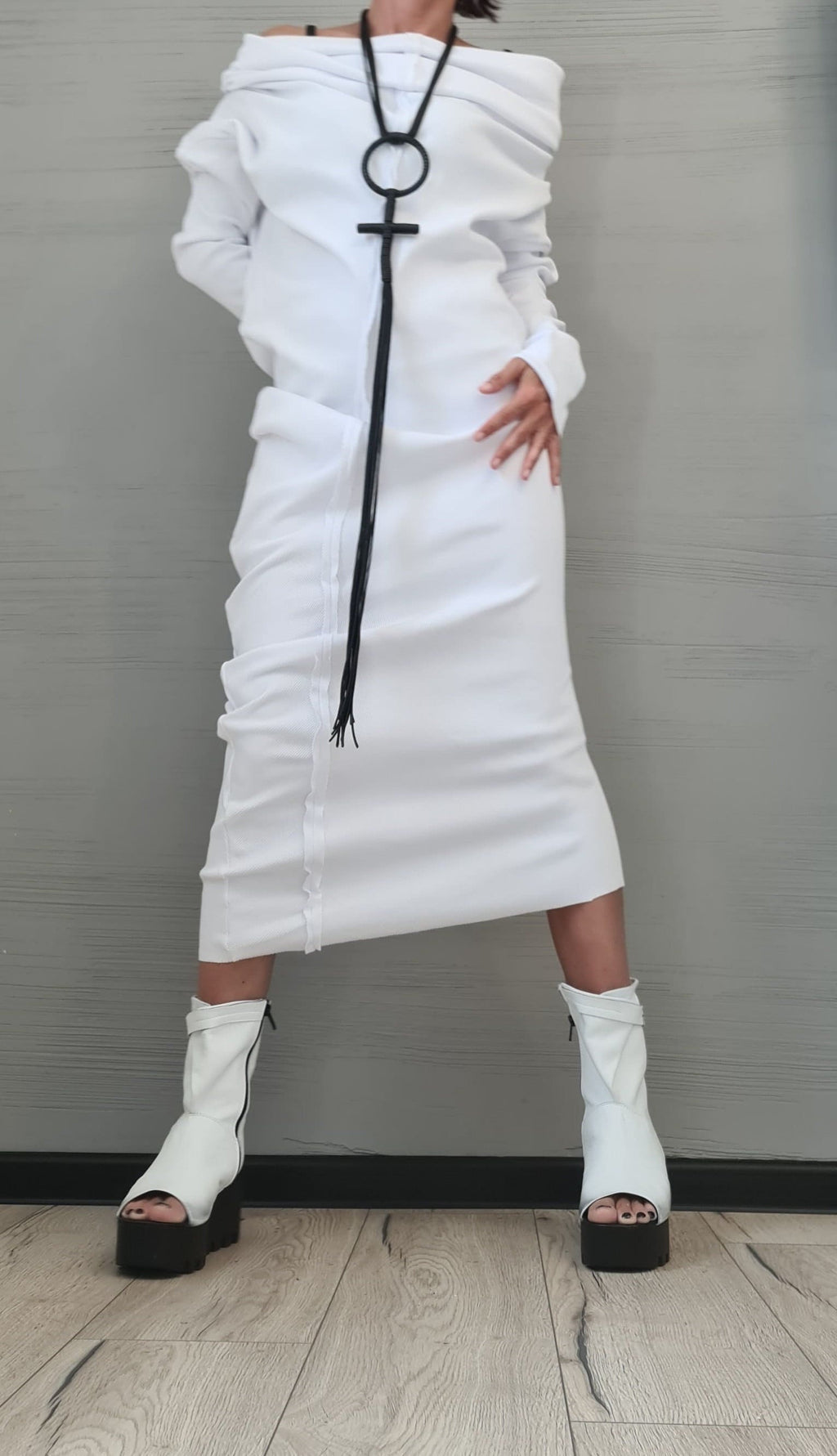 Avant Garde Cross Gothic Necklace, Geometric Necklace, Extravagant Long Leather Necklace, HandMadeChristmas gift for her