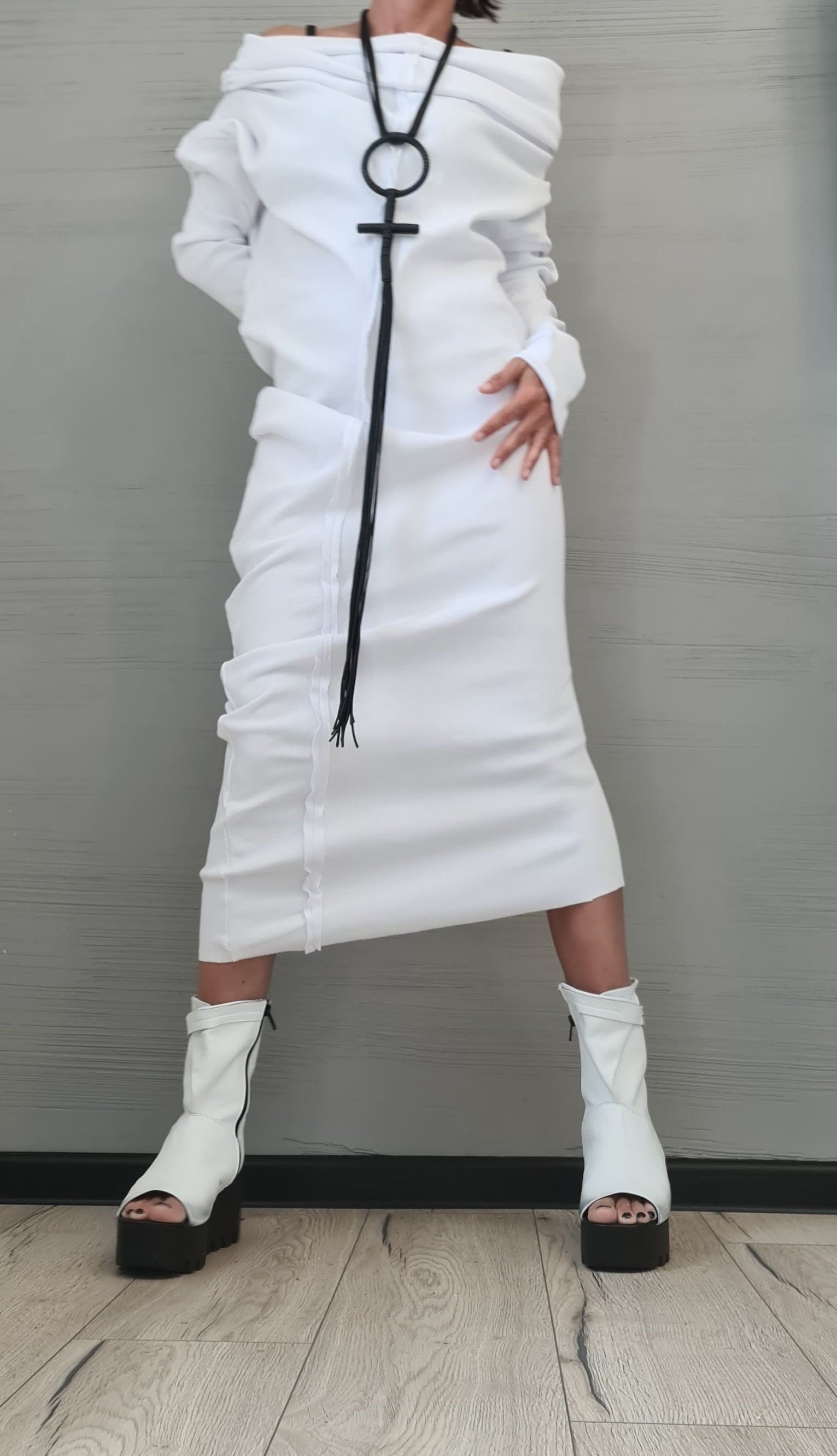 Avant Garde Cross Gothic Necklace, Geometric Necklace, Extravagant Long Leather Necklace, HandMadeChristmas gift for her