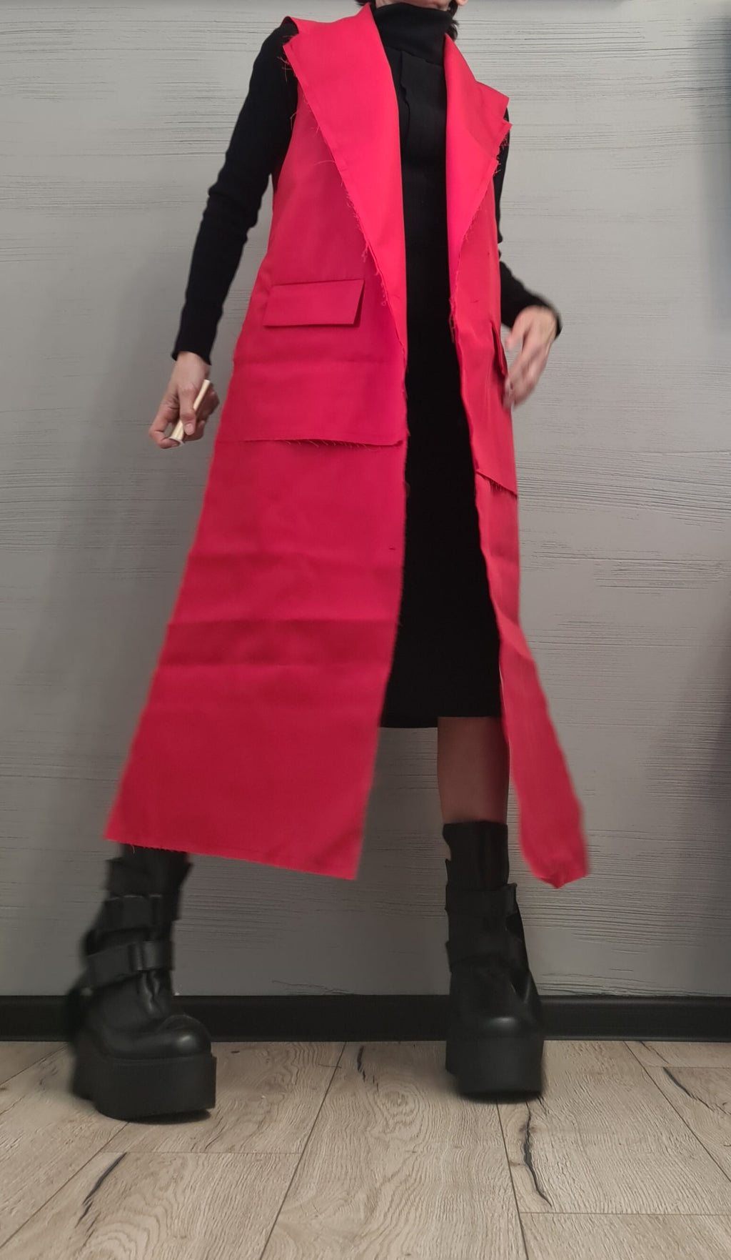 Gothic Vest, Asymmetric Vest, Red Sleeveless Vest, Long Short Vest, Steampunk Vest, Extravagant Vest, Maxi Vest, Designer Vest