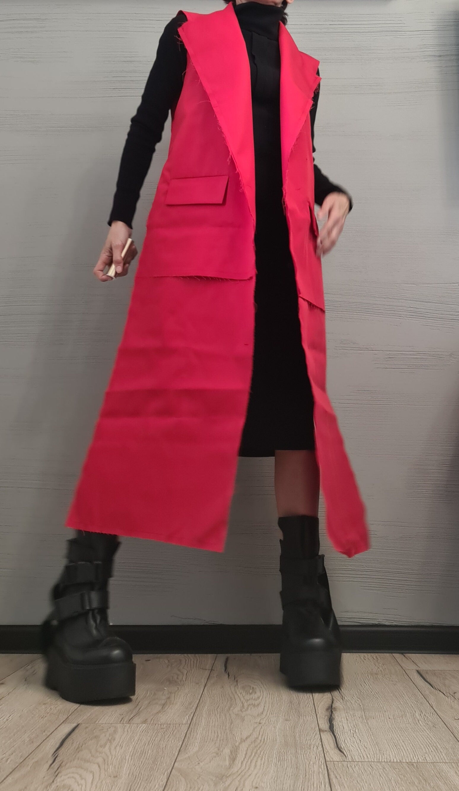 Gothic Vest, Asymmetric Vest, Red Sleeveless Vest, Long Short Vest, Steampunk Vest, Extravagant Vest, Maxi Vest, Designer Vest