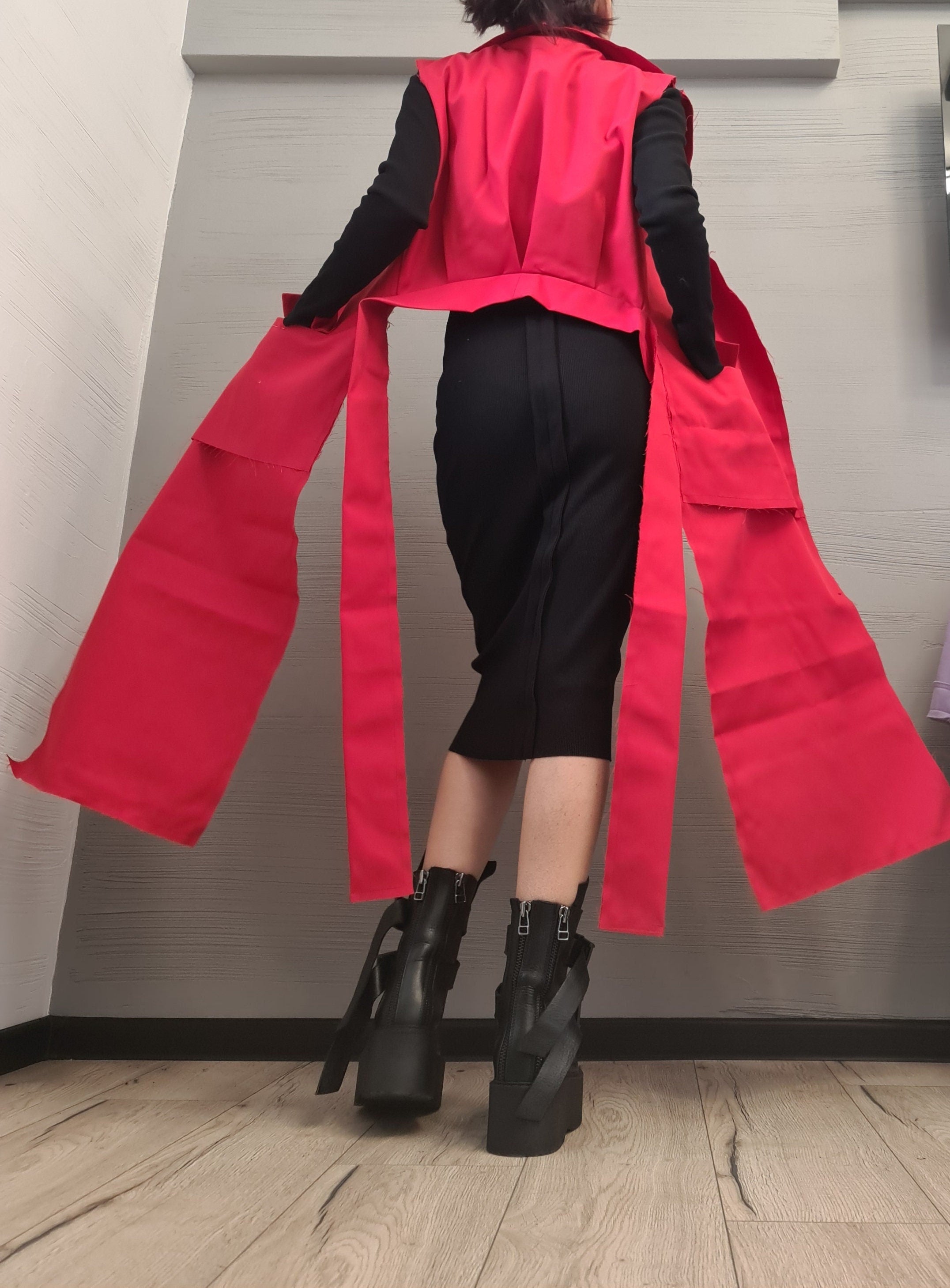 Gothic Vest, Asymmetric Vest, Red Sleeveless Vest, Long Short Vest, Steampunk Vest, Extravagant Vest, Maxi Vest, Designer Vest