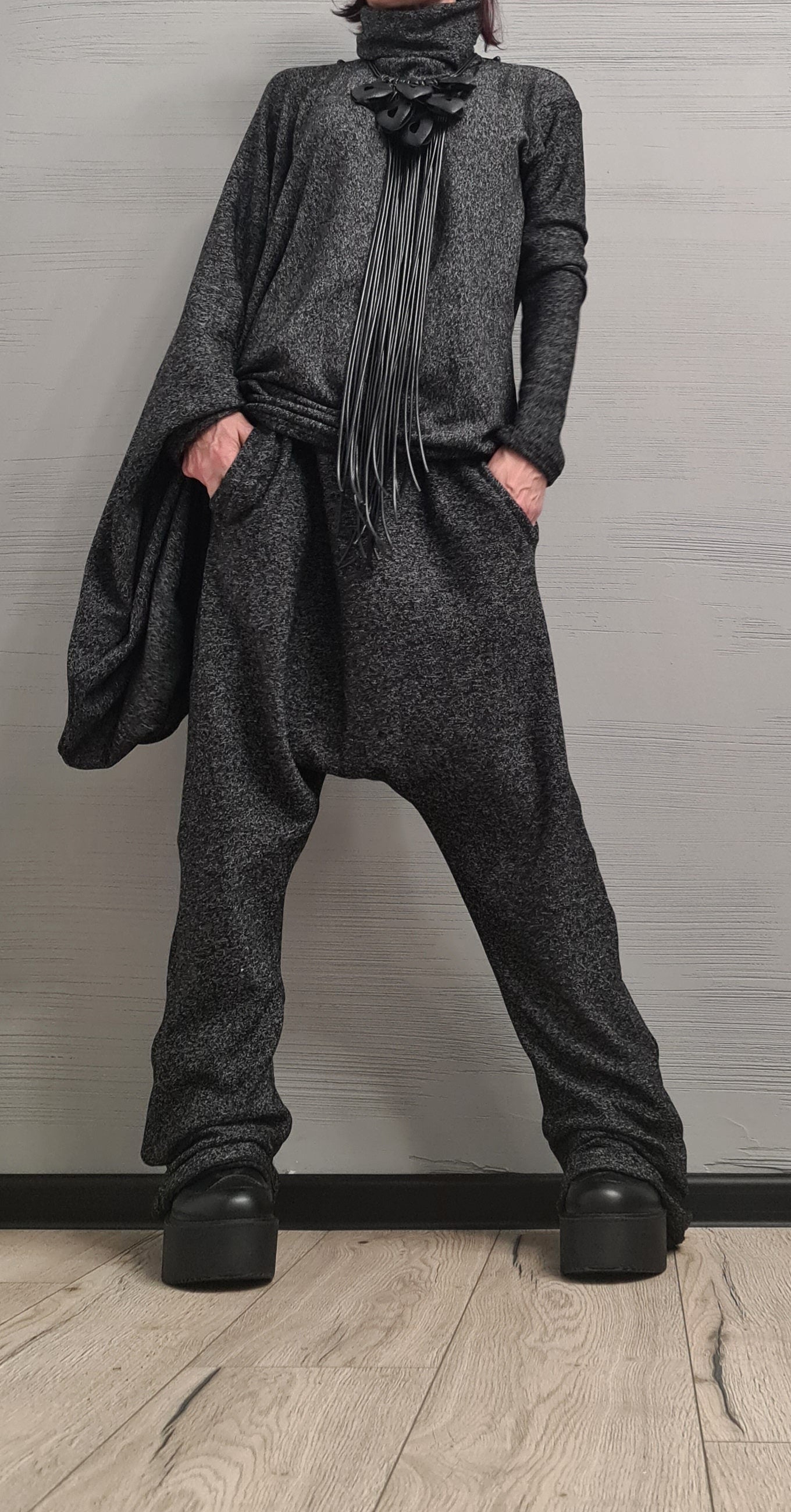 New collection Extravagant Cotton Set, Harem pant, Asymmetrical Set, Outwear Women Set, Harem Pants, Blouse Asymmetric Sleeves