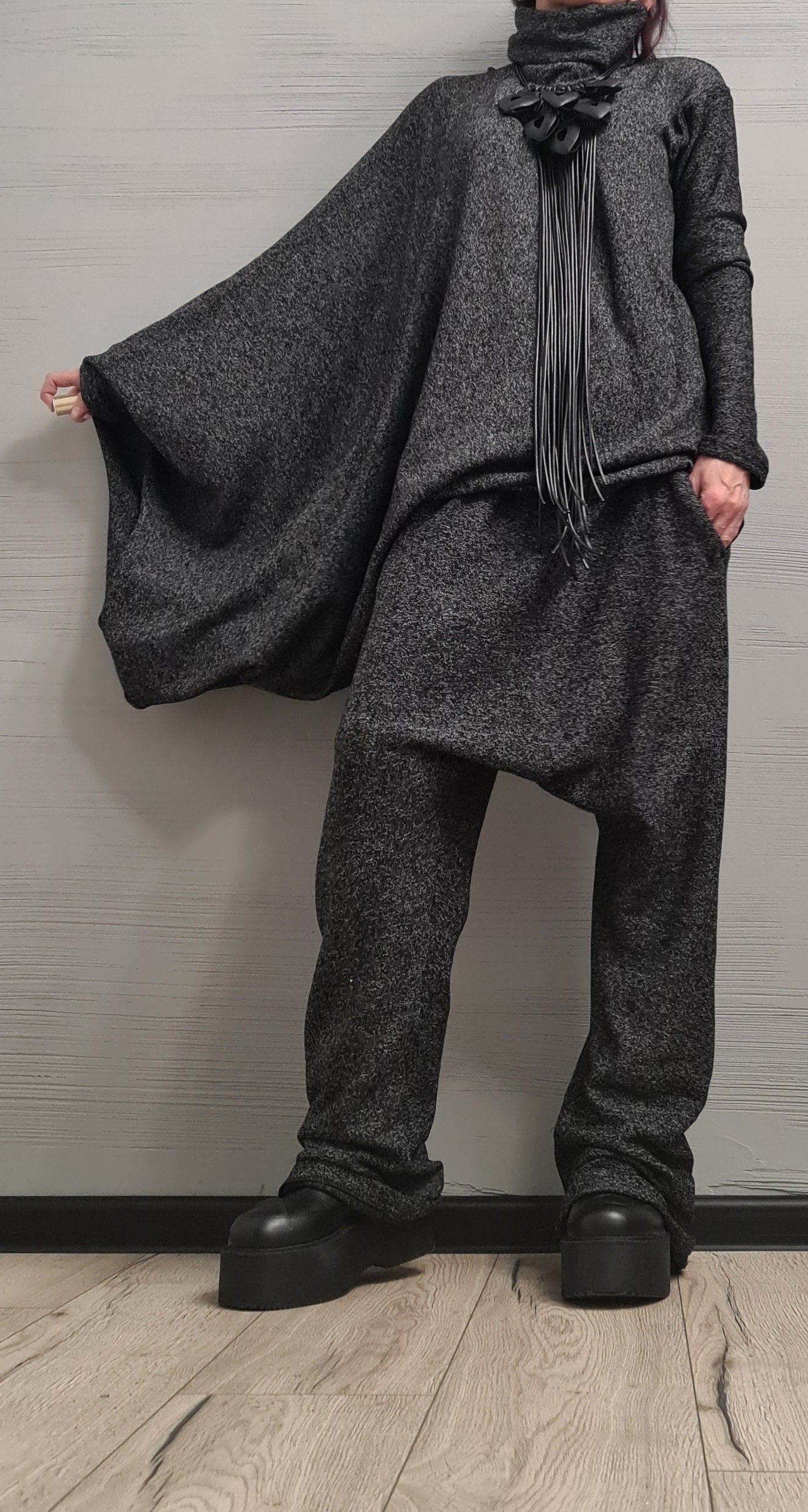 New collection Extravagant Cotton Set, Harem pant, Asymmetrical Set, Outwear Women Set, Harem Pants, Blouse Asymmetric Sleeves