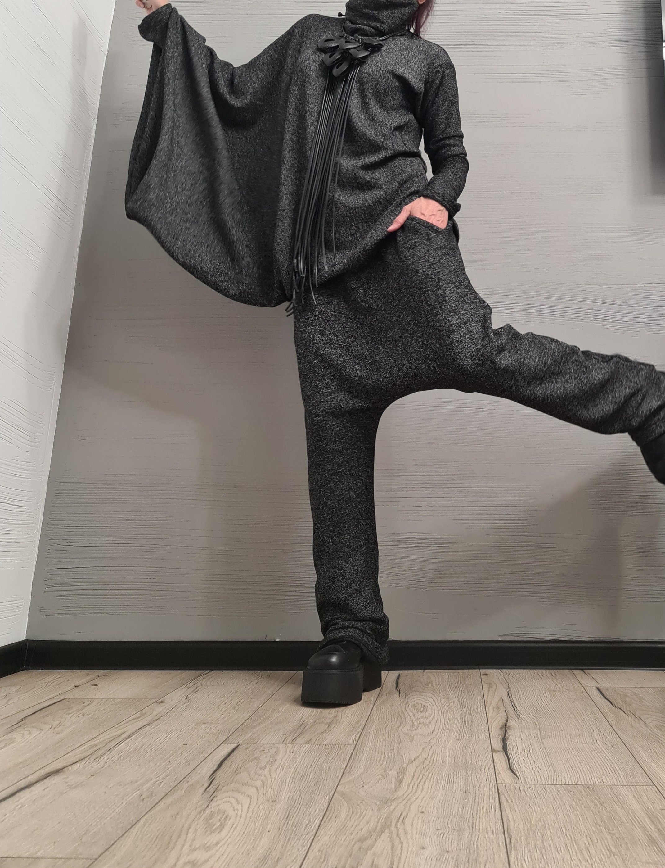 New collection Extravagant Cotton Set, Harem pant, Asymmetrical Set, Outwear Women Set, Harem Pants, Blouse Asymmetric Sleeves