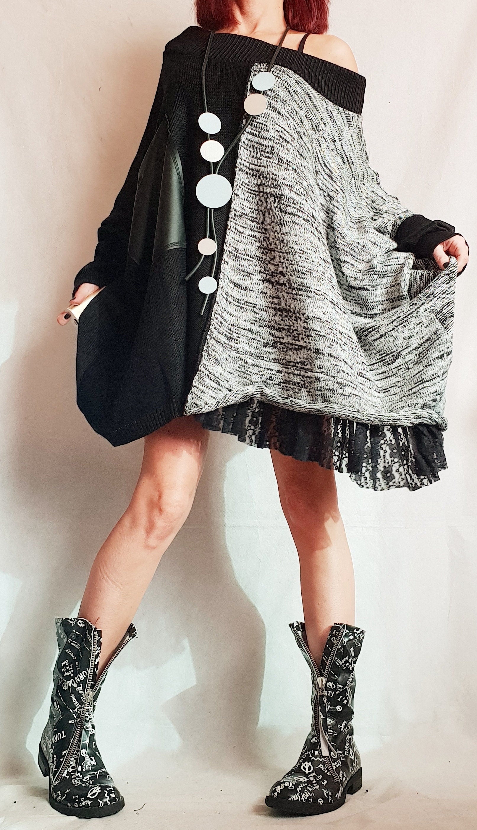 Asymmetrical tunic, Avant Garde Tunic, Knitted Tunic, Deconstructed Top, Gothic tunic, Loose Long Sleeve Top,New collection