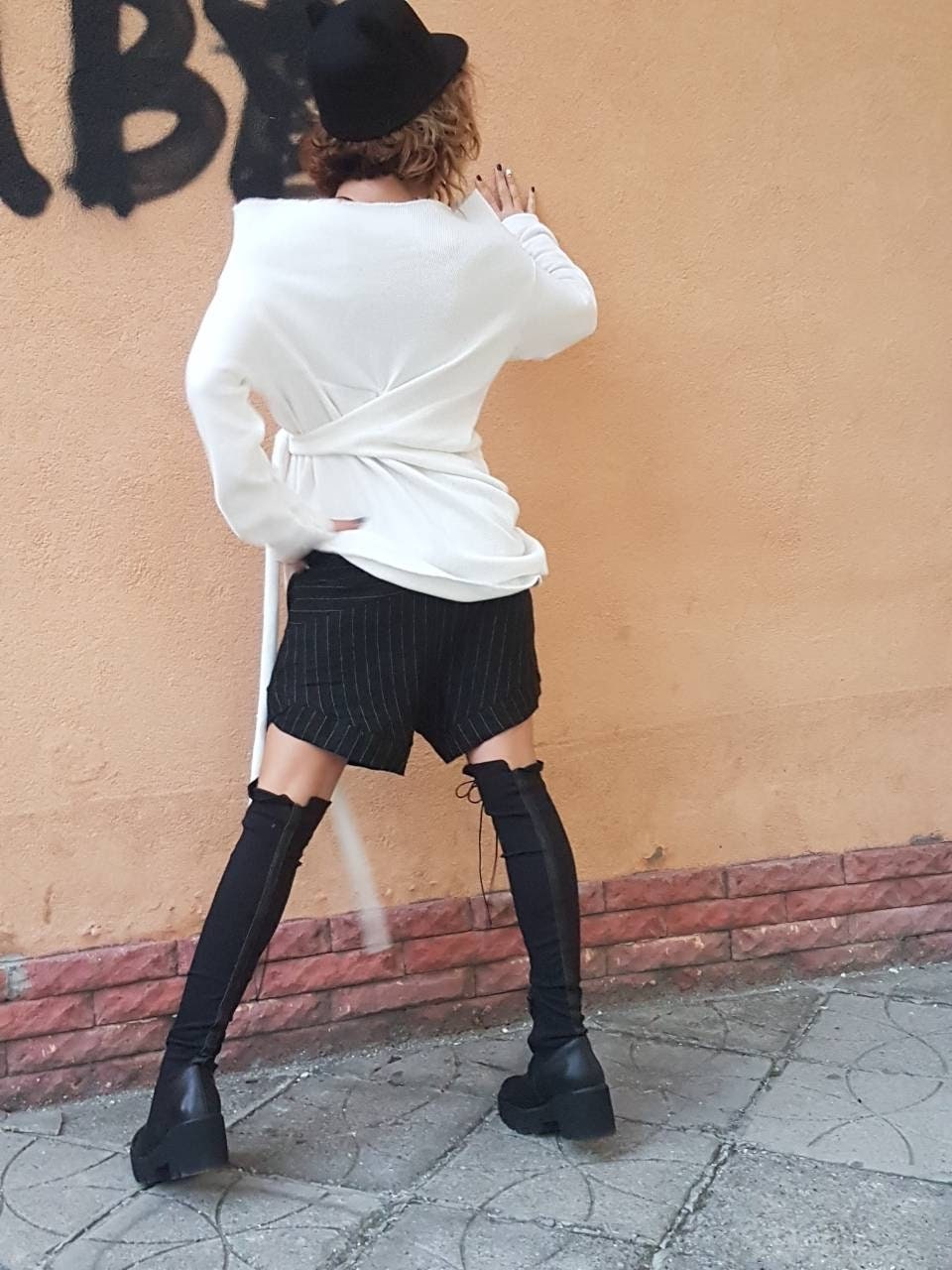 NEW Collection Knitted Sexy Fitted Top Blouse, Extravagant Top, Avant Garde Blouse, Sexy Top, White