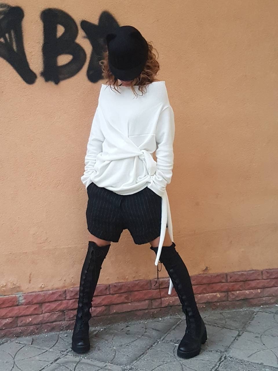 NEW Collection Knitted Sexy Fitted Top Blouse, Extravagant Top, Avant Garde Blouse, Sexy Top, White