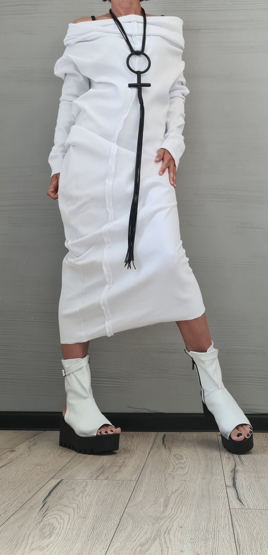 Avant Garde Cross Gothic Necklace, Geometric Necklace, Extravagant Long Leather Necklace, HandMadeChristmas gift for her