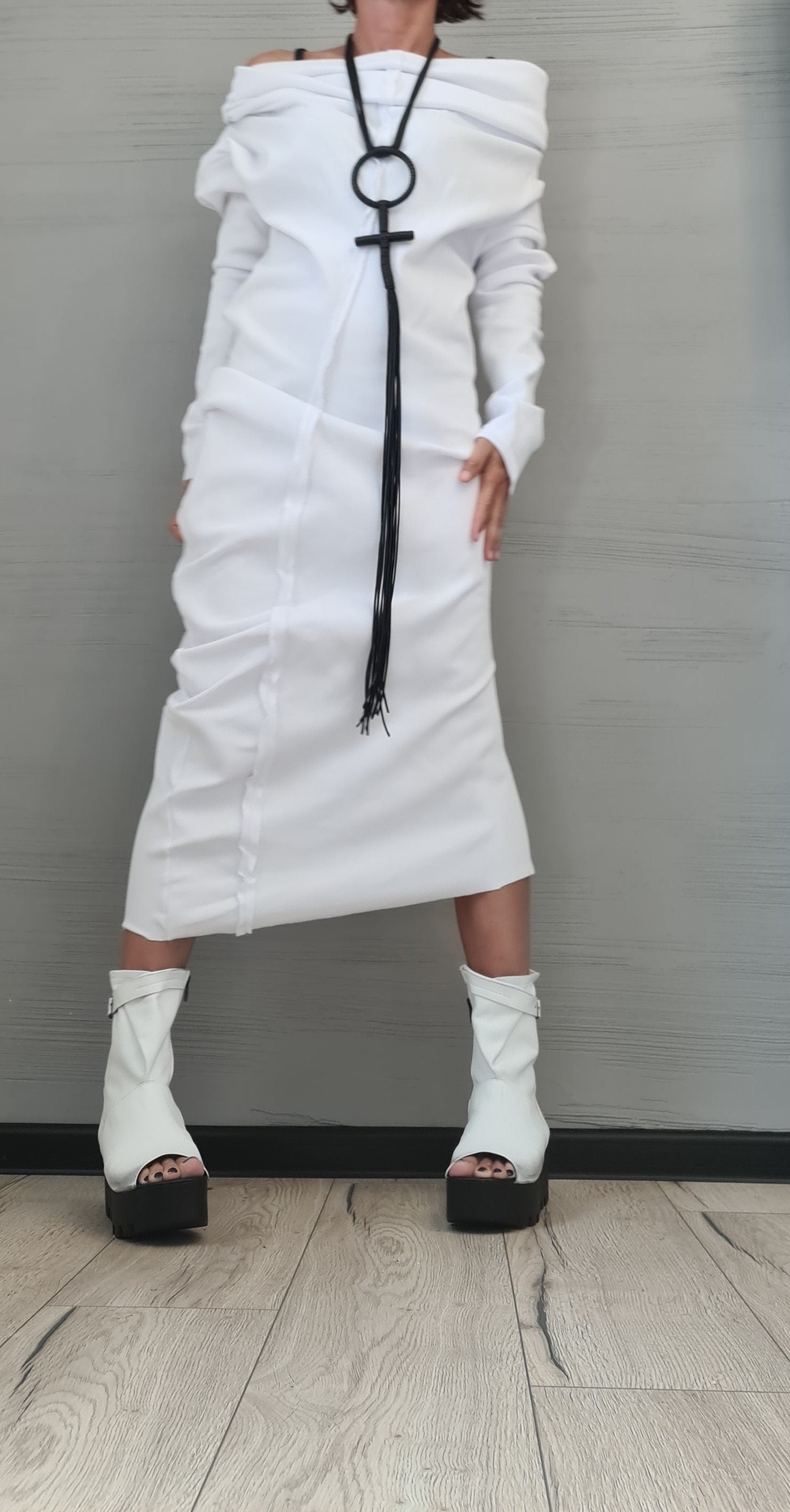 Avant Garde Cross Gothic Necklace, Geometric Necklace, Extravagant Long Leather Necklace, HandMadeChristmas gift for her