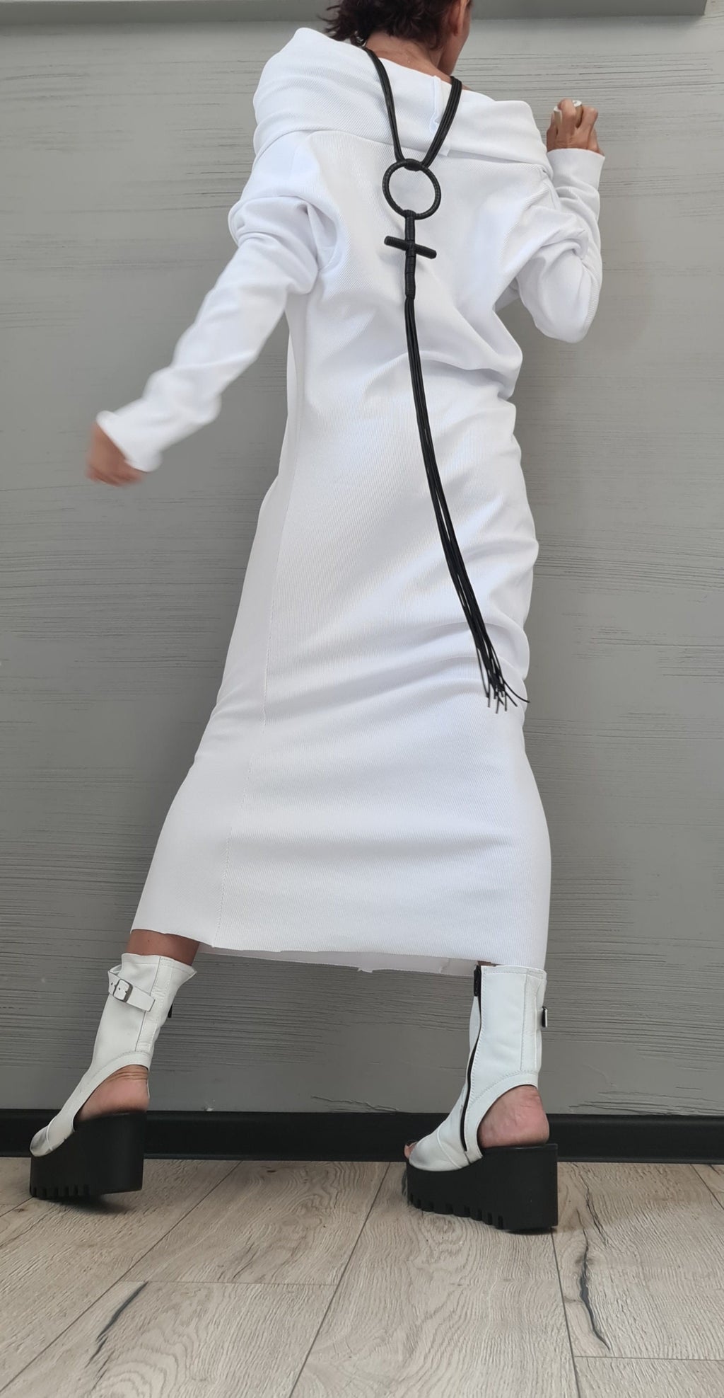 Avant Garde Cross Gothic Necklace, Geometric Necklace, Extravagant Long Leather Necklace, HandMadeChristmas gift for her