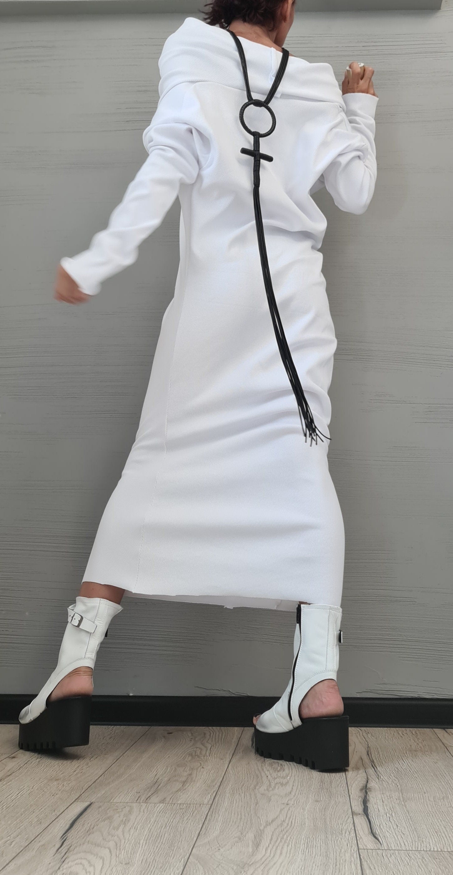 Avant Garde Cross Gothic Necklace, Geometric Necklace, Extravagant Long Leather Necklace, HandMadeChristmas gift for her