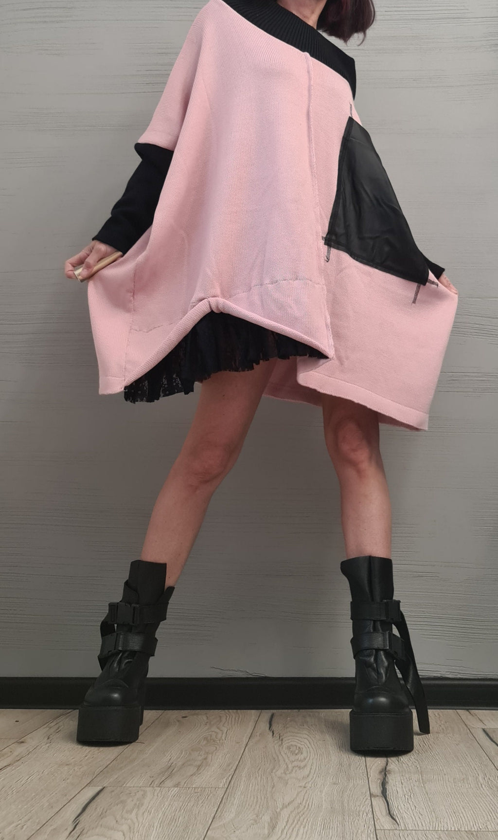 Asymmetrical Pink Tunic, Avant Garde Tunic, Knitted Tunic, Deconstructed Top, Gothic tunic, Loose Long Sleeve Top,New collection