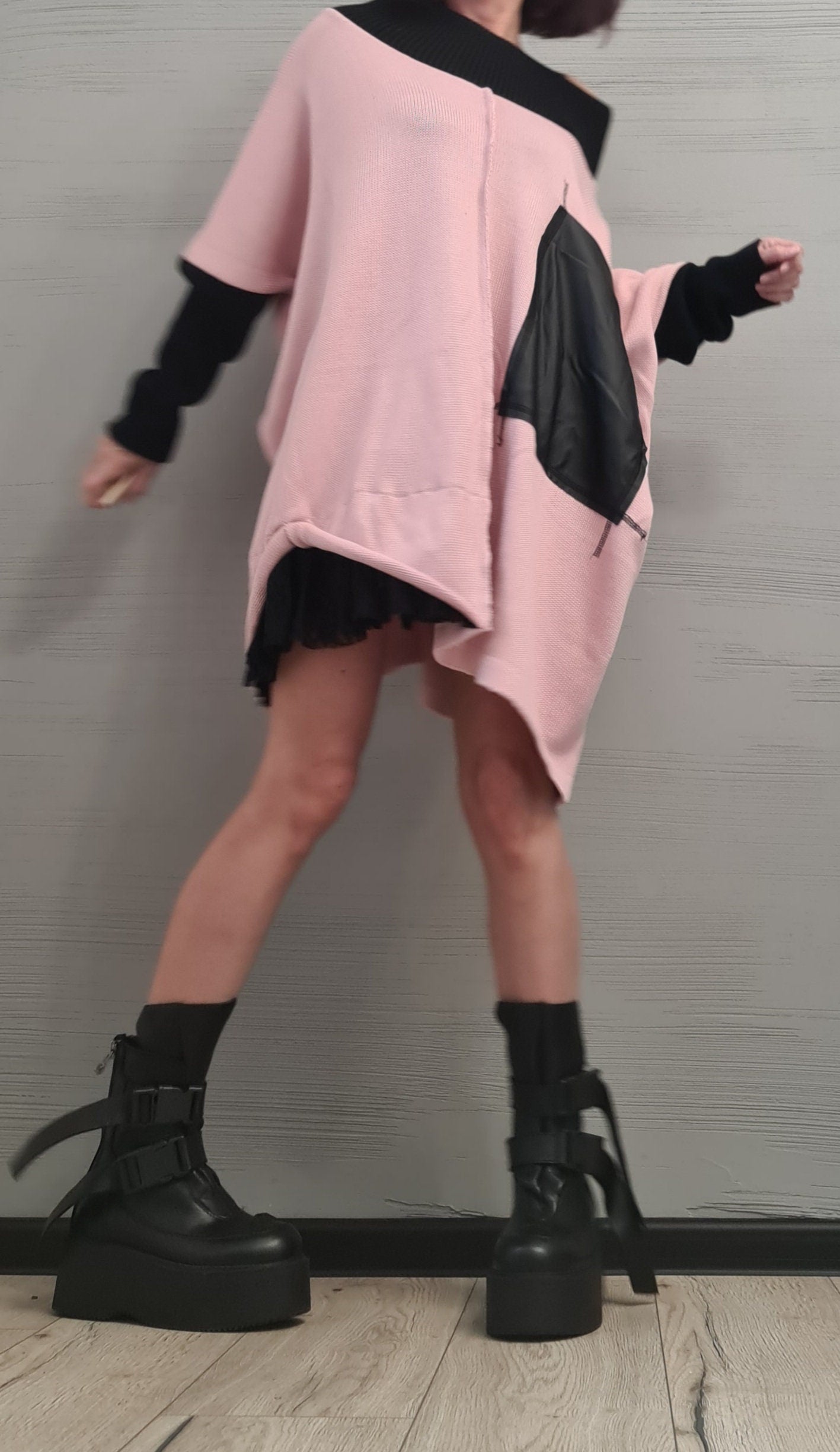 Asymmetrical Pink Tunic, Avant Garde Tunic, Knitted Tunic, Deconstructed Top, Gothic tunic, Loose Long Sleeve Top,New collection