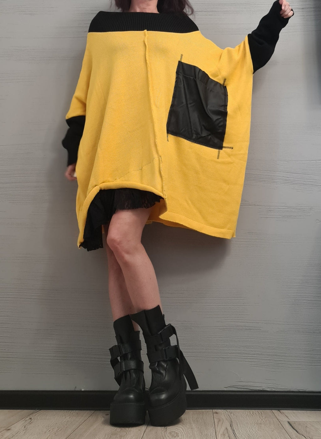 Asymmetrical Yellow Tunic, Avant Garde Tunic, Knitted Tunic, Deconstructed Top, Gothic tunic, Loose Long Sleeve Top,New collection