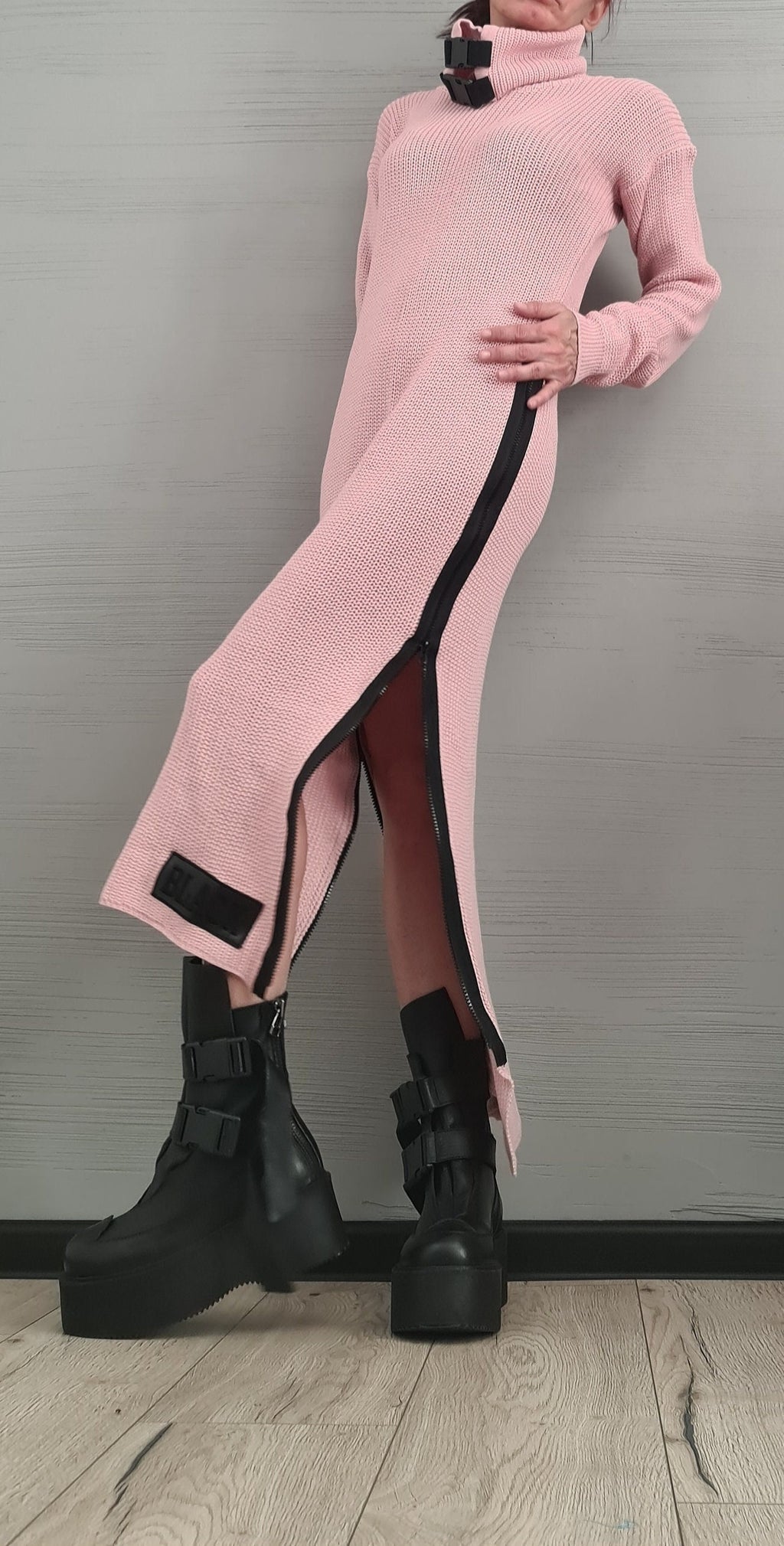 Extravagant Knitted  Dress Tunic, Asymmetric Dress, Long DressTunic , Sexy Dress, Long Sleeve, New collection Green Lime