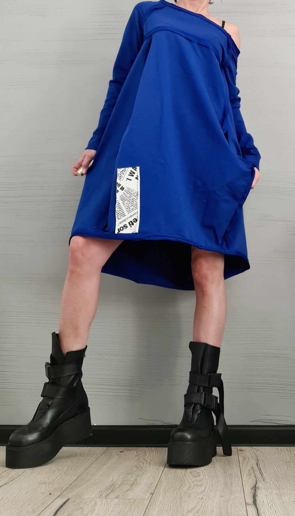 New collection Royal blue Dress, One Shoulder Dress, Tunic Dress, Plus Size Clothing, Blouson Dress, Asymmetric Dress, Long Sleeve Dress