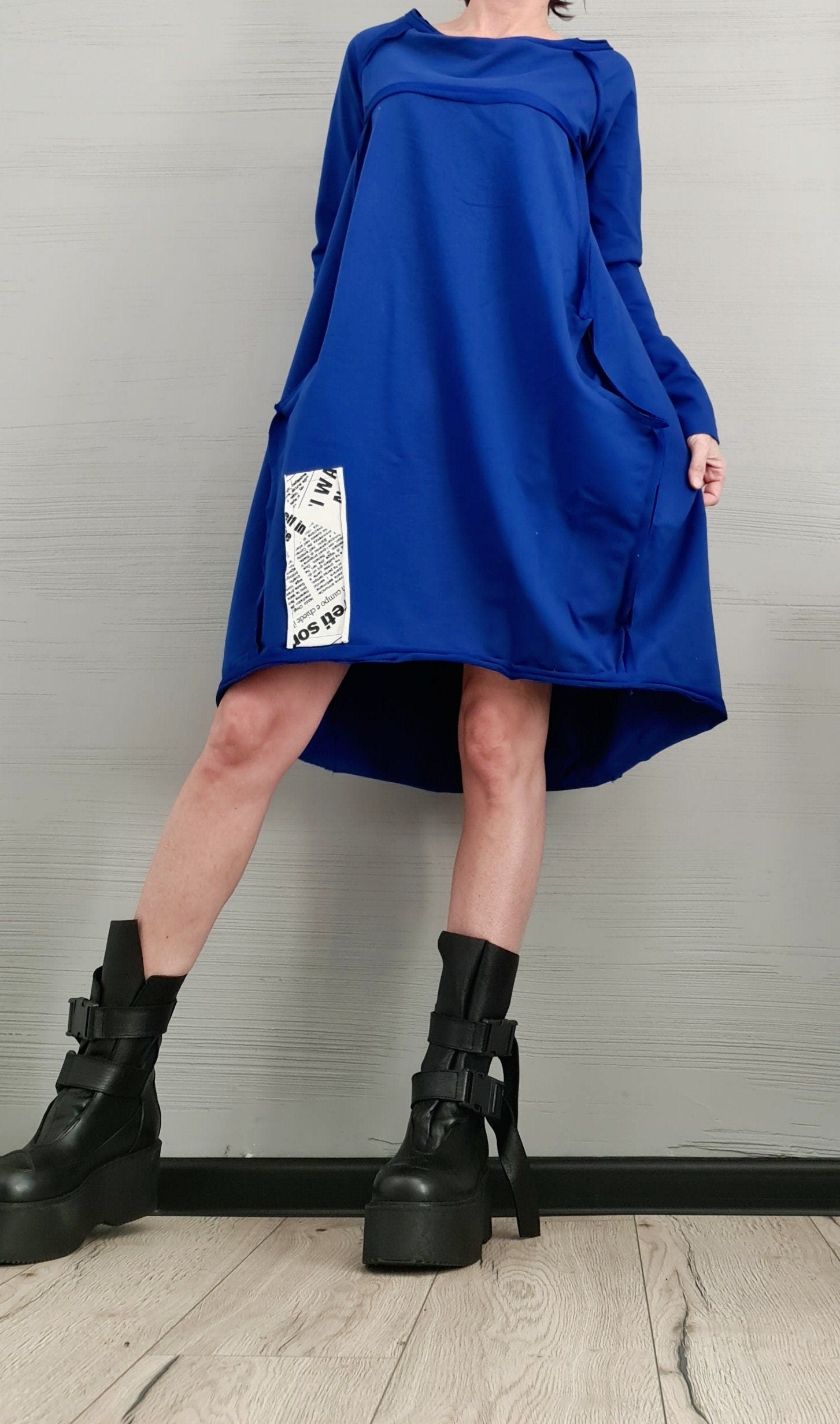 New collection Royal blue Dress, One Shoulder Dress, Tunic Dress, Plus Size Clothing, Blouson Dress, Asymmetric Dress, Long Sleeve Dress