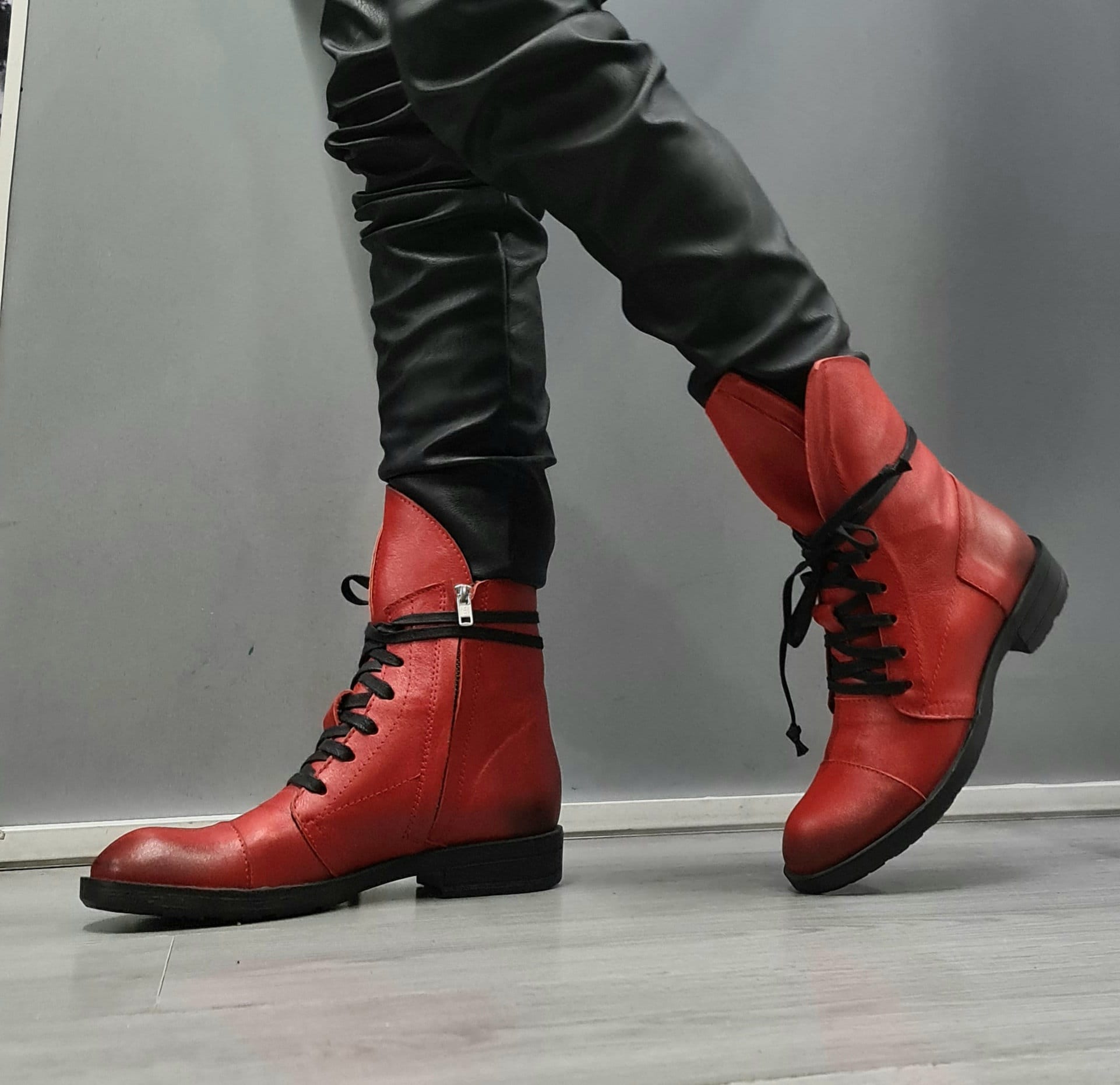 Red Asymmetric Boots, Extravagant Boots, Steampunk Boots, Gothic Boots, Red Leather Boots, Handmade Shoes