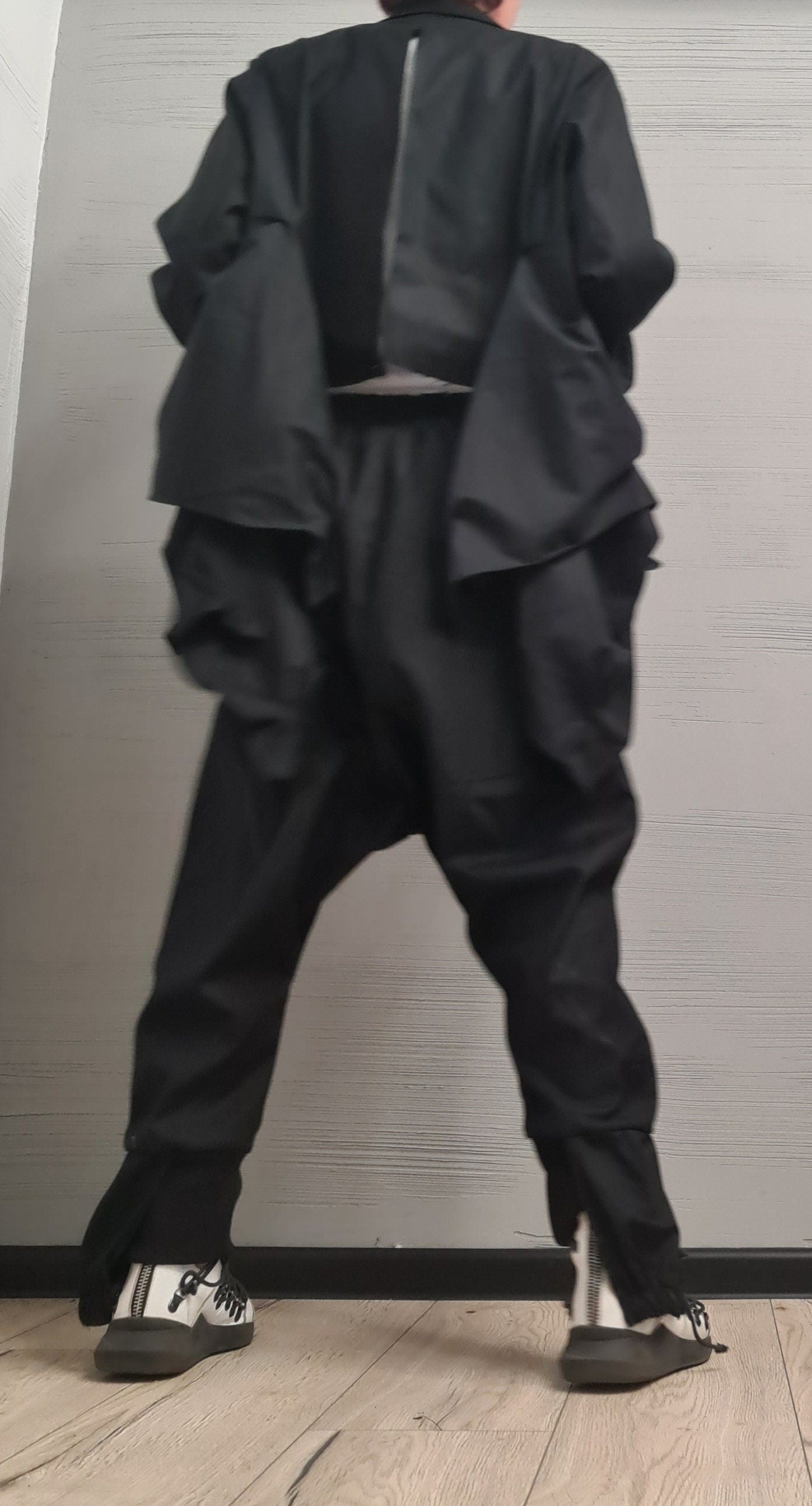 New collection Extravagant Set Jacket and Pants, Linen Women Set, Sexy Open Back Jacket, Harem Pants, Asymmetric Women set, Avant Garde