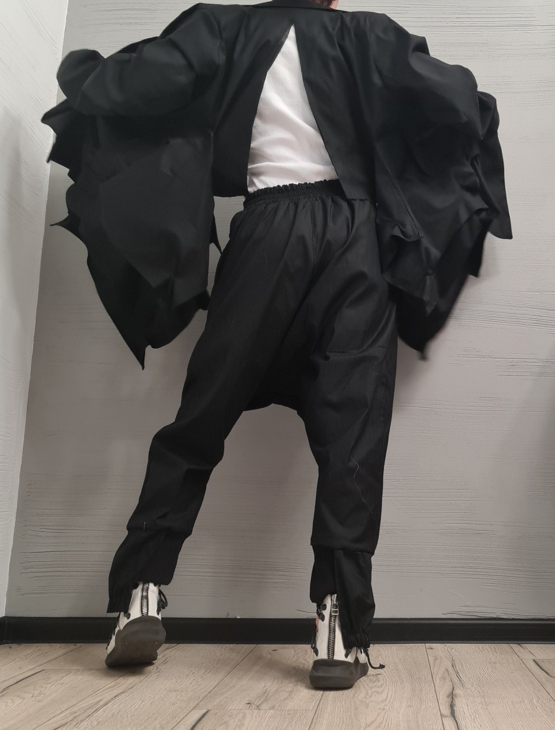 New collection Extravagant Set Jacket and Pants, Linen Women Set, Sexy Open Back Jacket, Harem Pants, Asymmetric Women set, Avant Garde