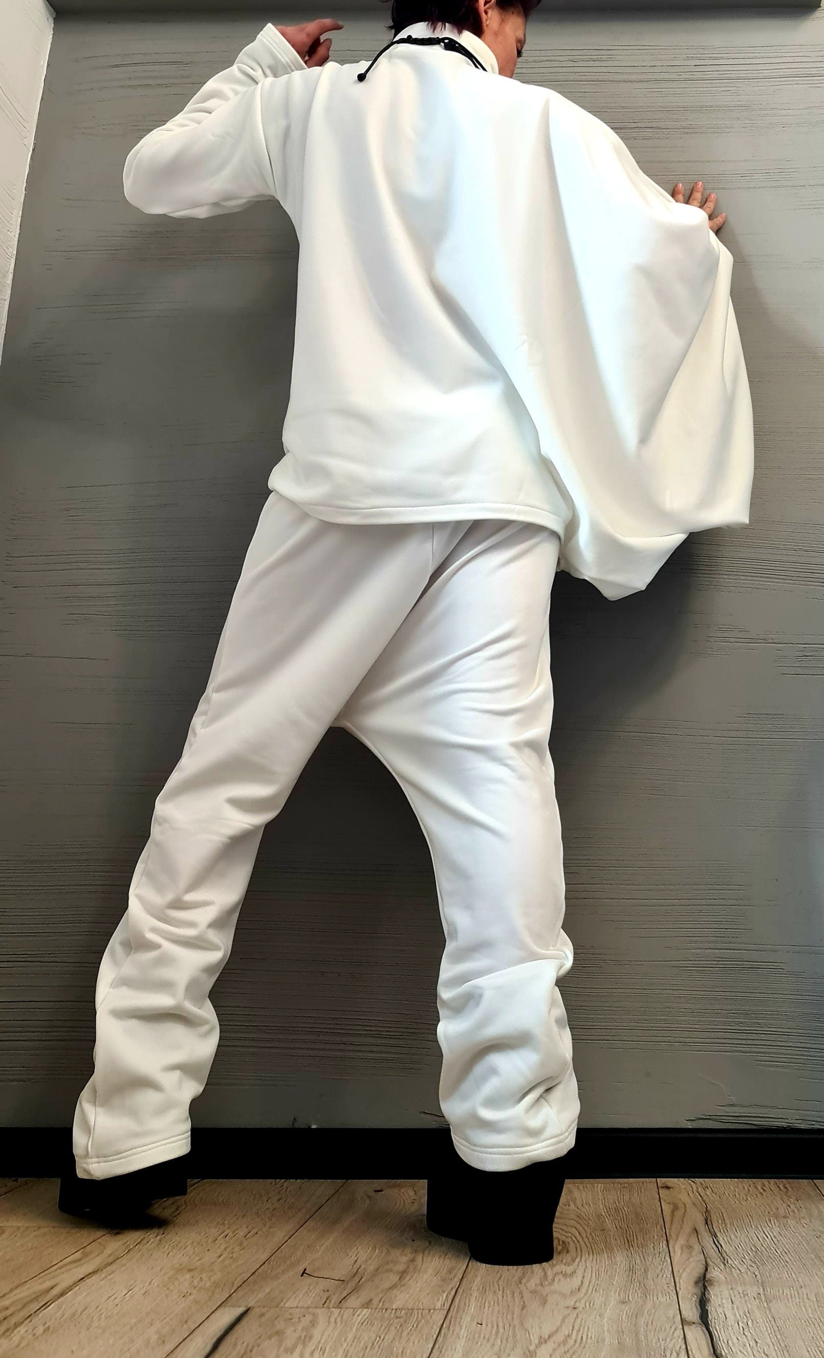 New collection Extravagant Cotton Set, Harem pant, Asymmetrical Set, Outwear Women Set, Warm White Set