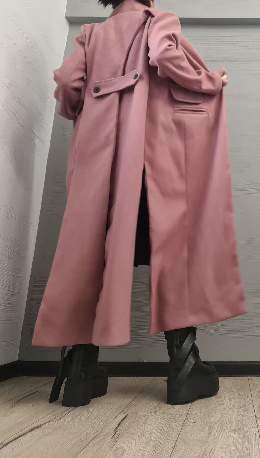 New collection Extravagant Long Coat, Avant Garde Asymmetric Coat, Pink Wool Coat, Gothic Coat, Plus Size Clothing, Women Coat
