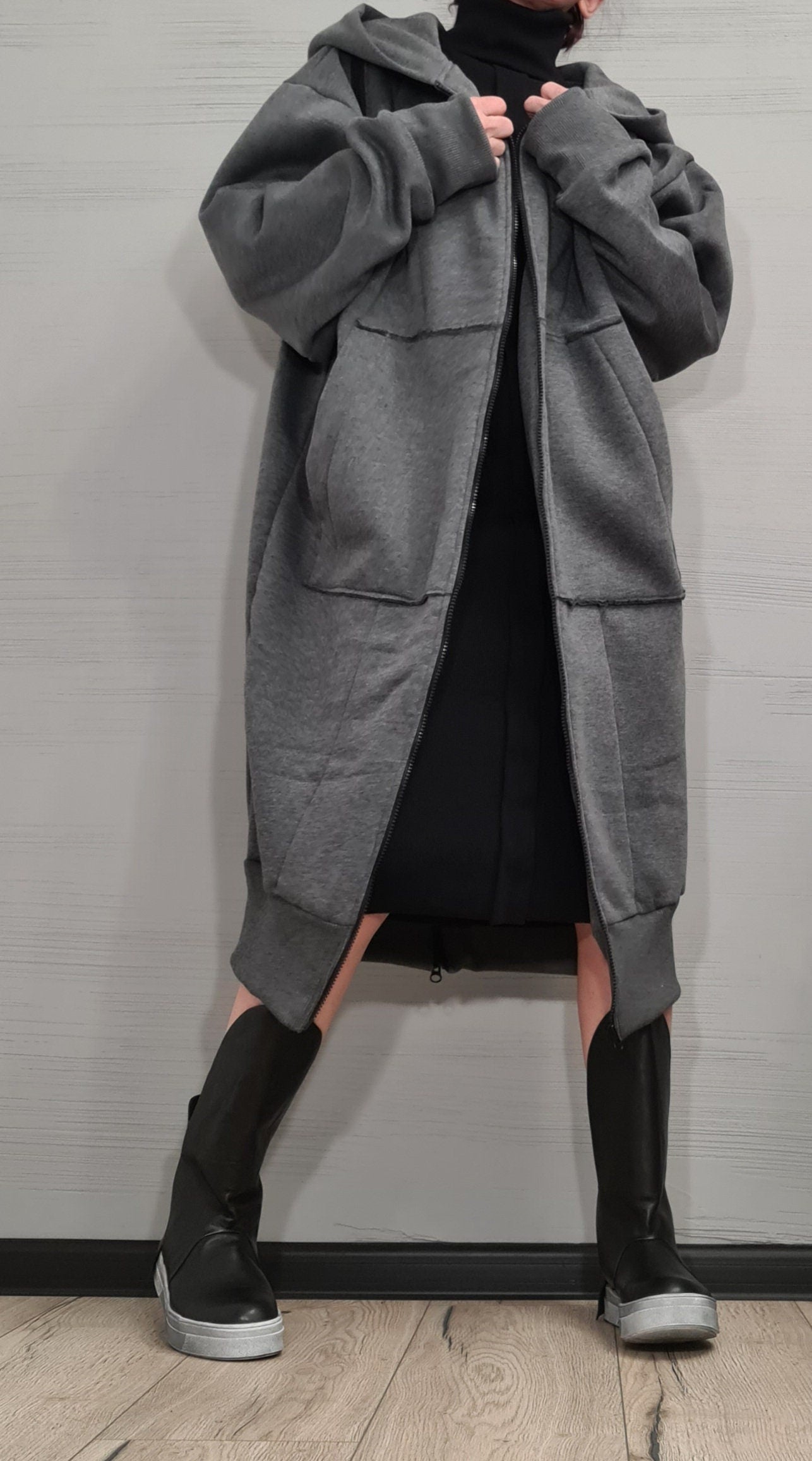 New collection Warm Hooded Cotton Sweatshirt,  Extravagant  Sweatshirt Dress, Plus Size Clothing, Oversize Vest, Women Loose Sweatshirt