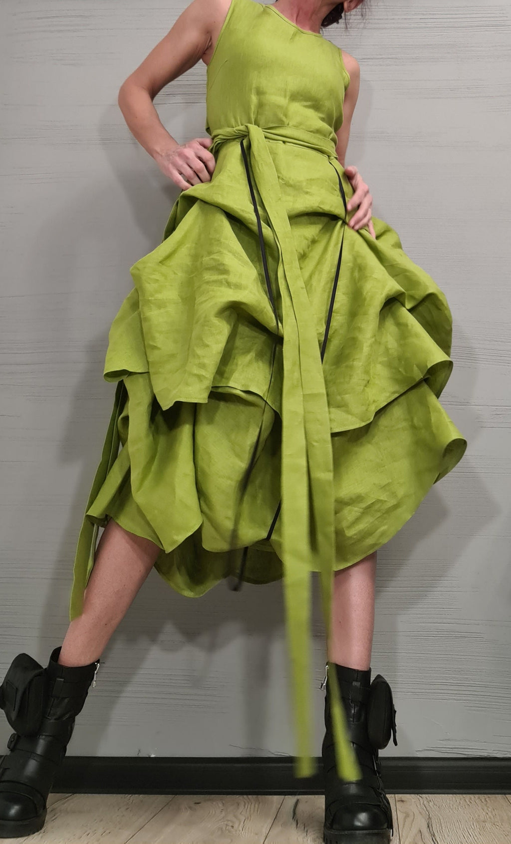 Linen Extravagant Yellow Dress, Asymmetric Linen Dress, Sleeveless Dress, New collection