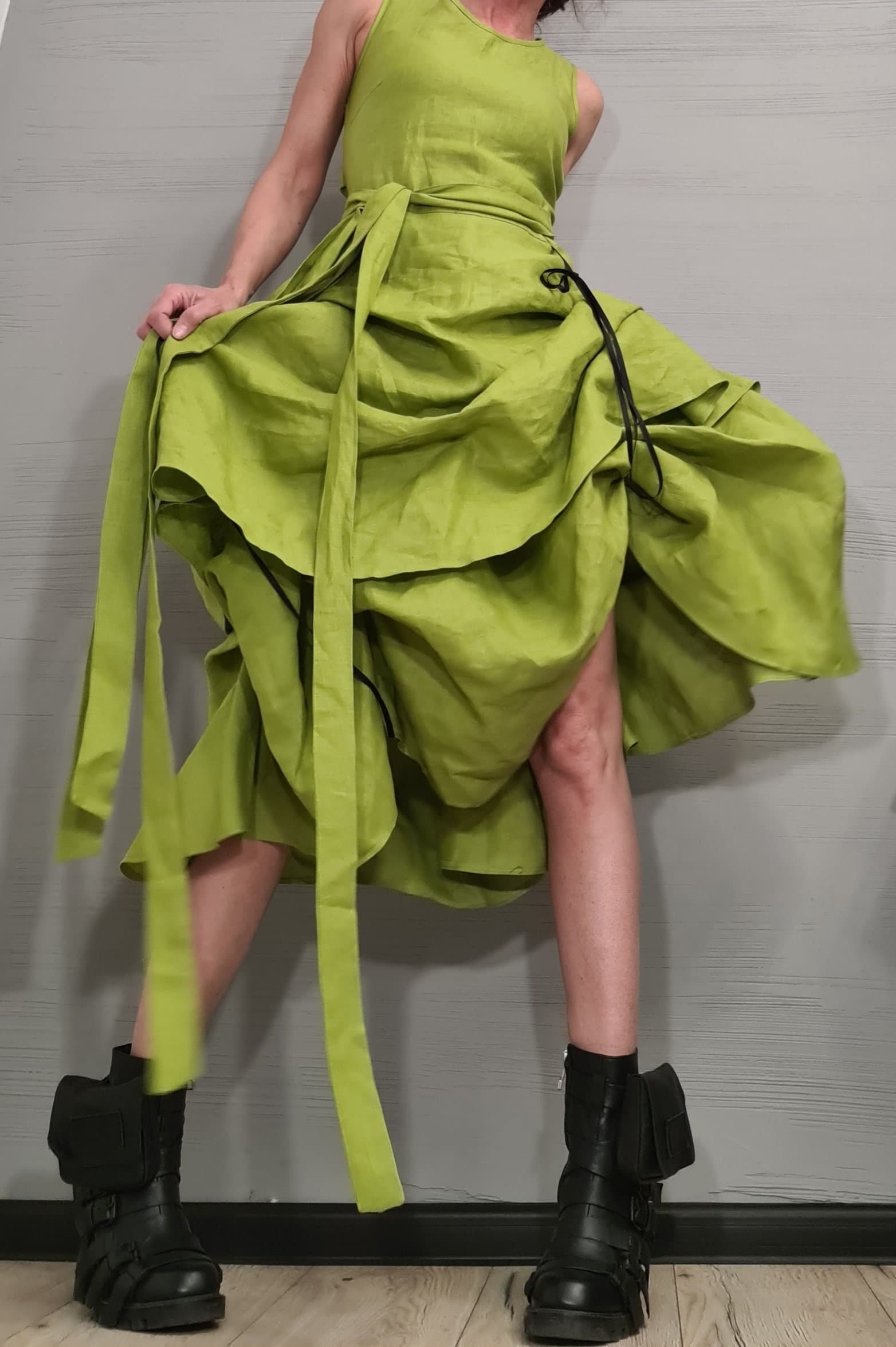 Linen Extravagant Yellow Dress, Asymmetric Linen Dress, Sleeveless Dress, New collection