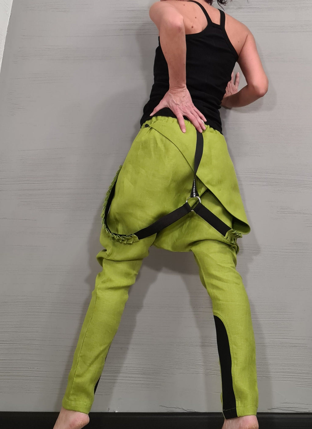Extravagant Linen Pants, Avant Garde Pants, Harem Pants Women, Drop Crotch Pants, Asymmetric Casual Pants