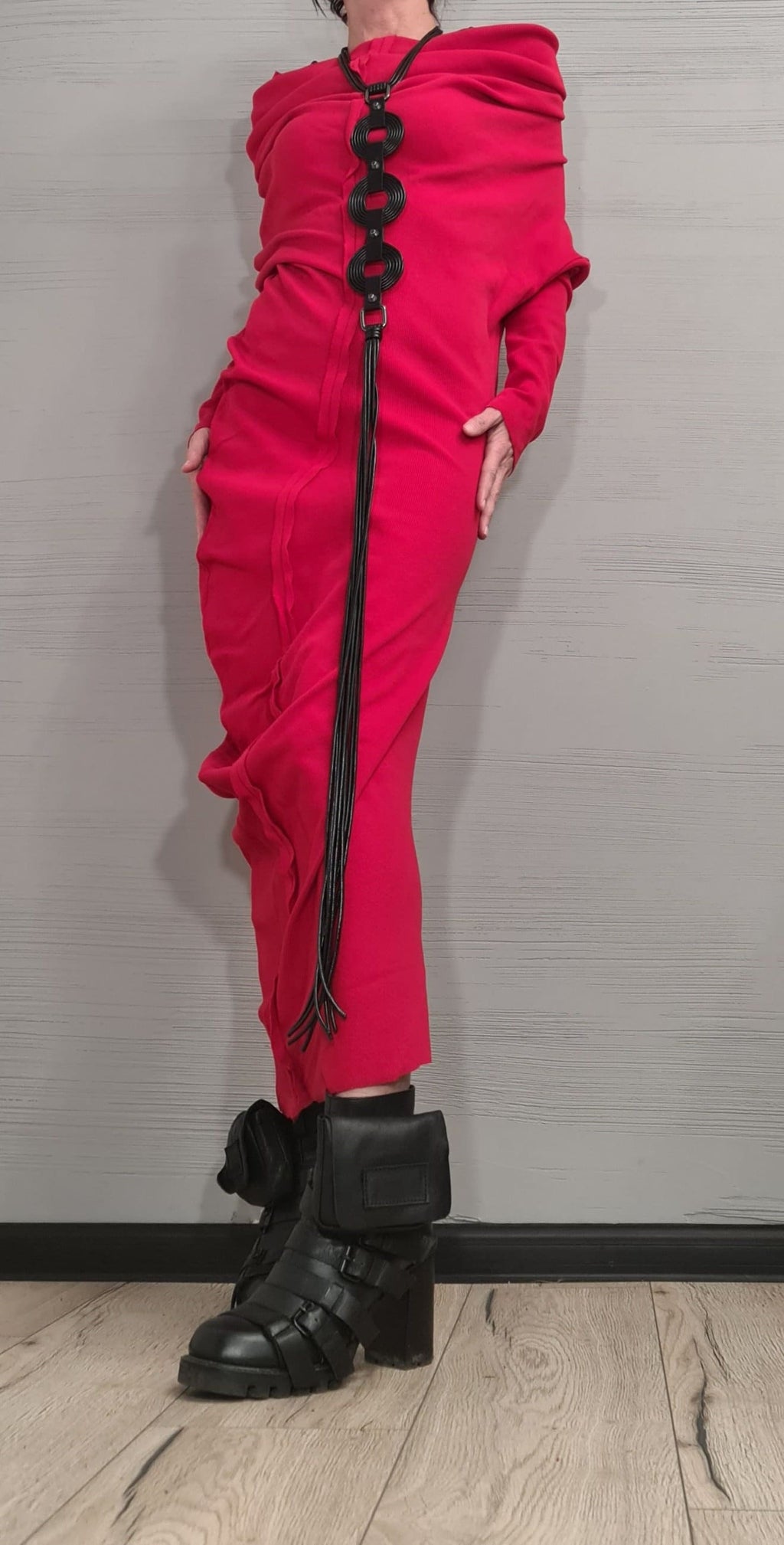 Extravagant Red Dress, Asymmetric Dress, Cotton Dress, Plus Size Clothing, Blouson Dress, Sexy Dress, Long Sleeve, New collection