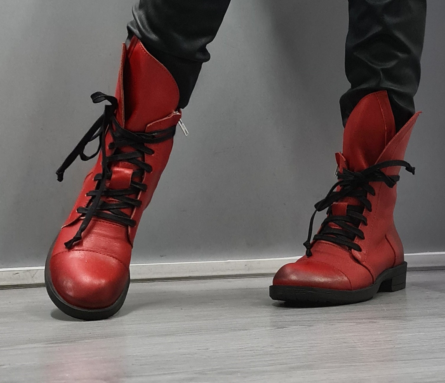 Red Asymmetric Boots, Extravagant Boots, Steampunk Boots, Gothic Boots, Red Leather Boots, Handmade Shoes