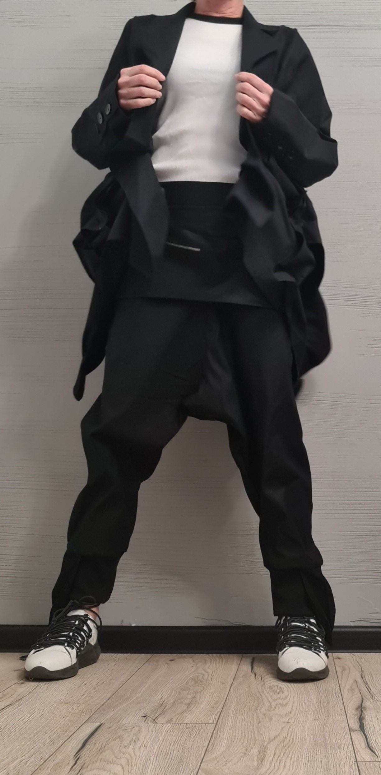 New collection Extravagant Set Jacket and Pants, Linen Women Set, Sexy Open Back Jacket, Harem Pants, Asymmetric Women set, Avant Garde