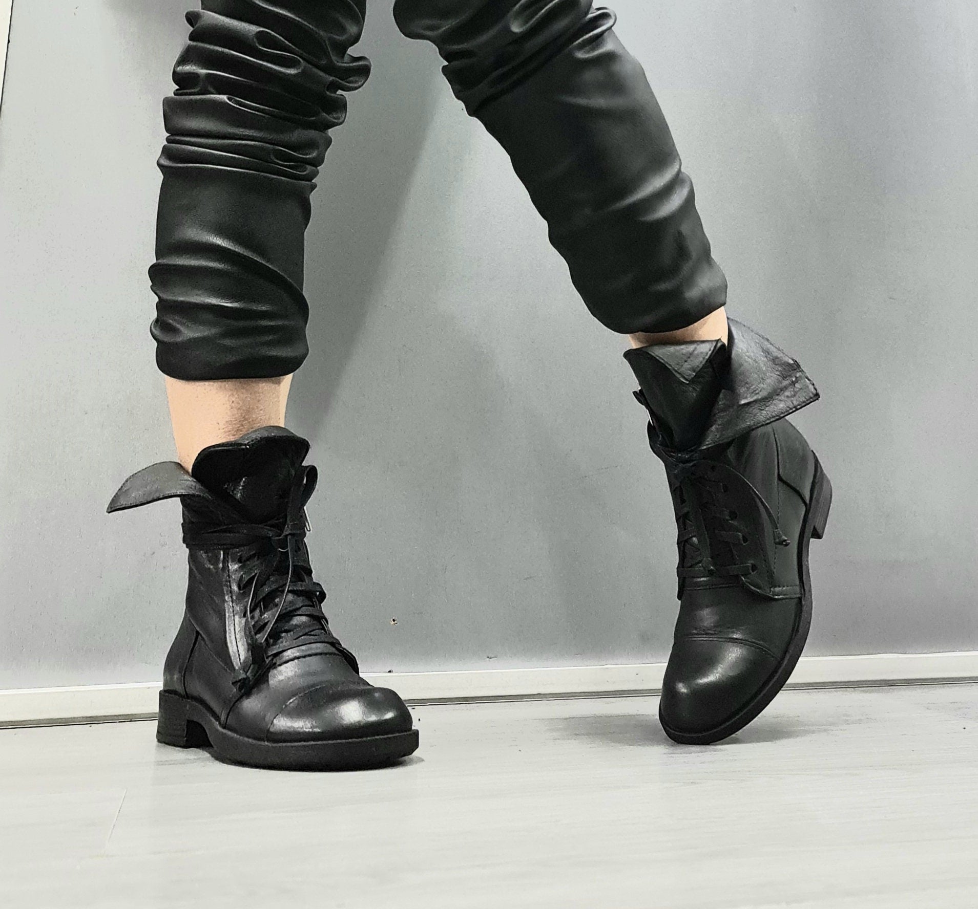 Black Asymmetric Boots, Extravagant Boots, Steampunk Boots, Gothic Boots, Red Leather Boots, Handmade Shoes