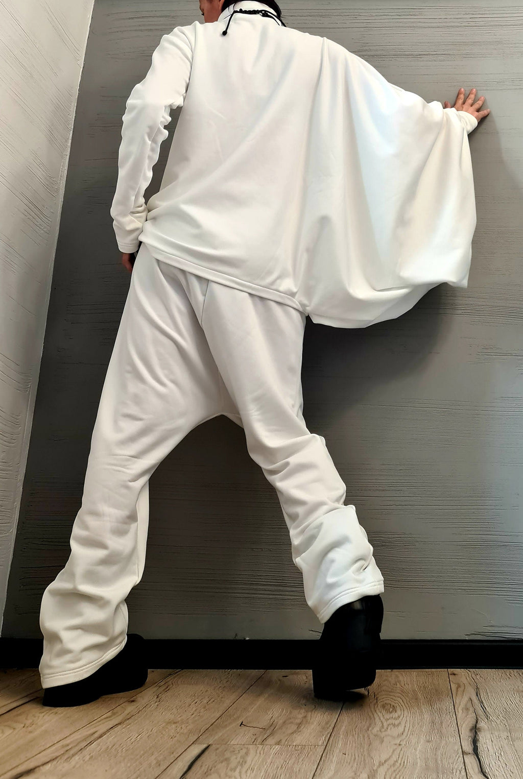 New collection Extravagant Cotton Set, Harem pant, Asymmetrical Set, Outwear Women Set, Warm White Set