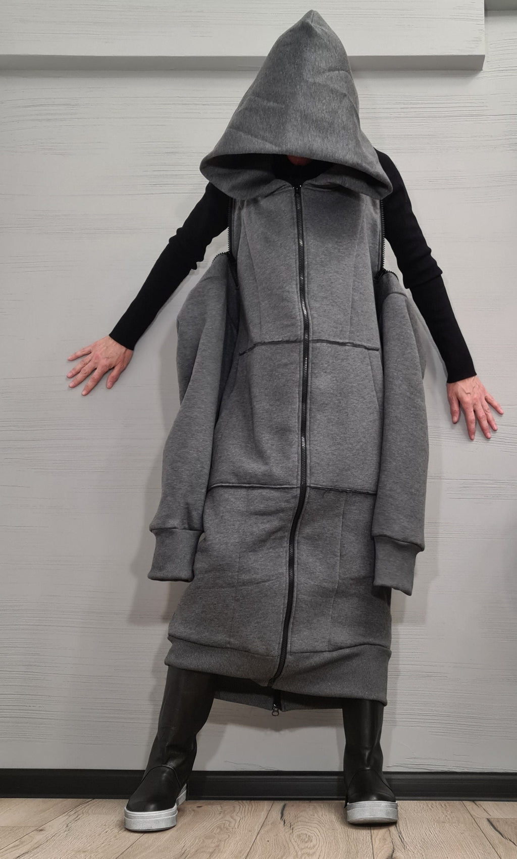 New collection Warm Hooded Cotton Sweatshirt,  Extravagant  Sweatshirt Dress, Plus Size Clothing, Oversize Vest, Women Loose Sweatshirt