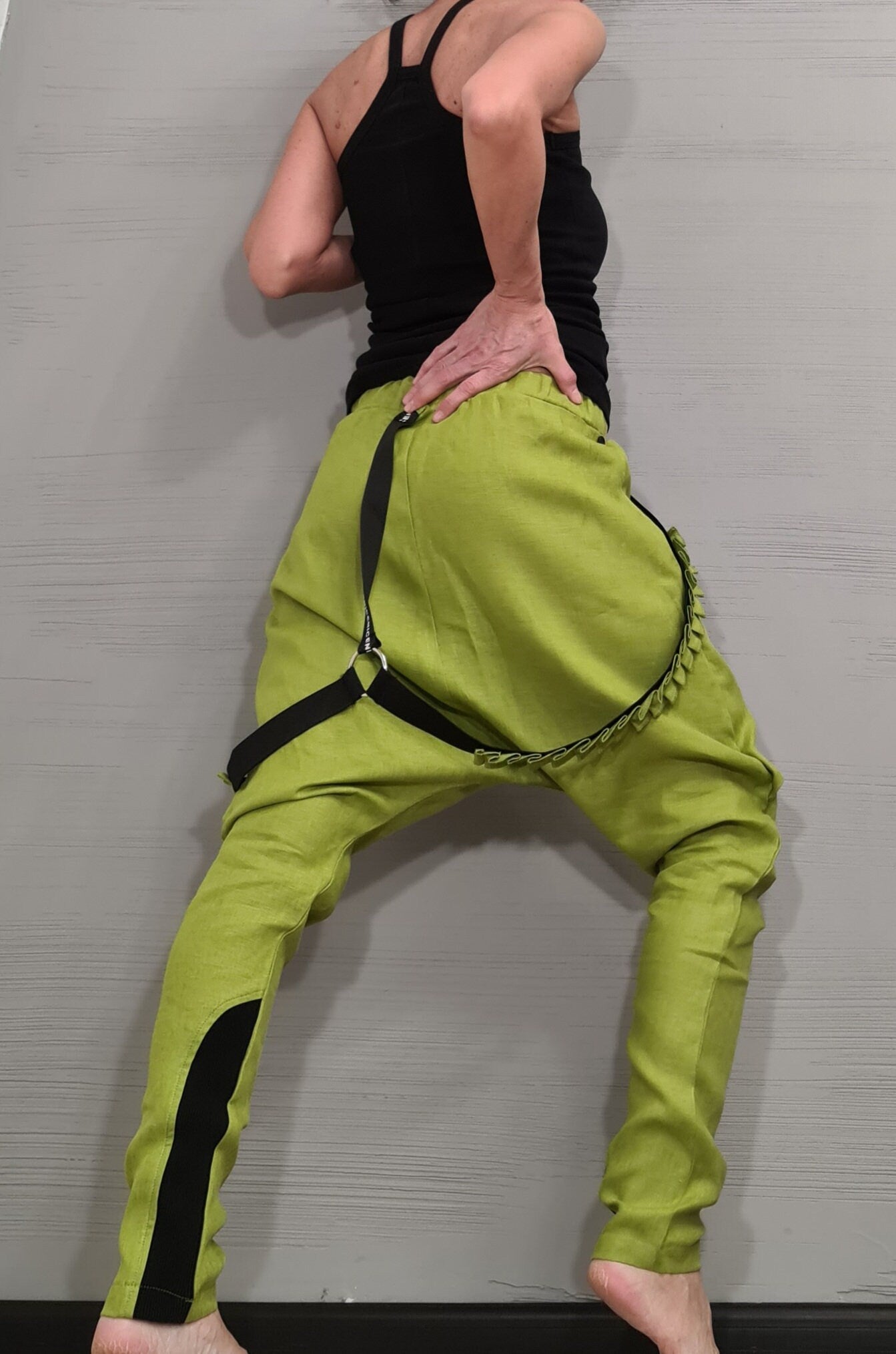 Extravagant Linen Pants, Avant Garde Pants, Harem Pants Women, Drop Crotch Pants, Asymmetric Casual Pants