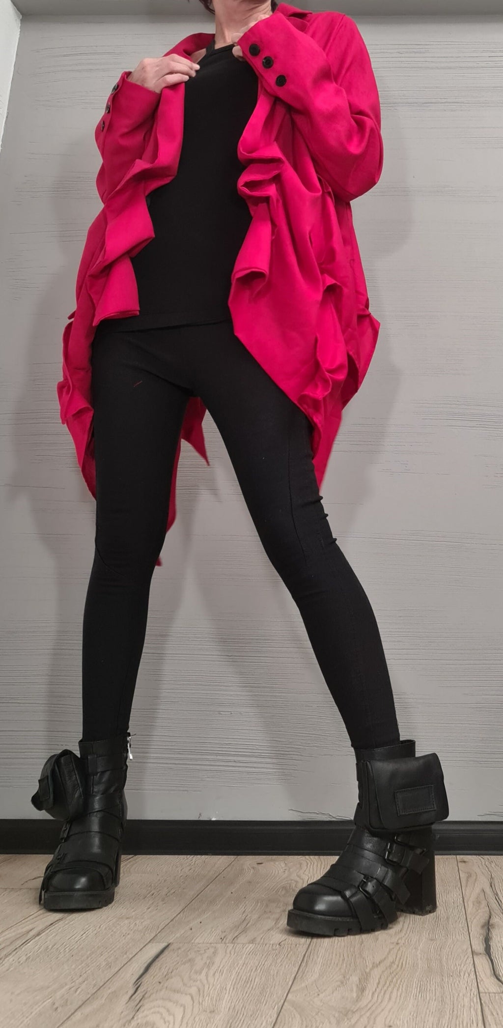 Linen Ruffle Blazer – Avant-Garde Statement Jacket – Asymmetrical Handmade Coat – Bold Red Fashion Piece