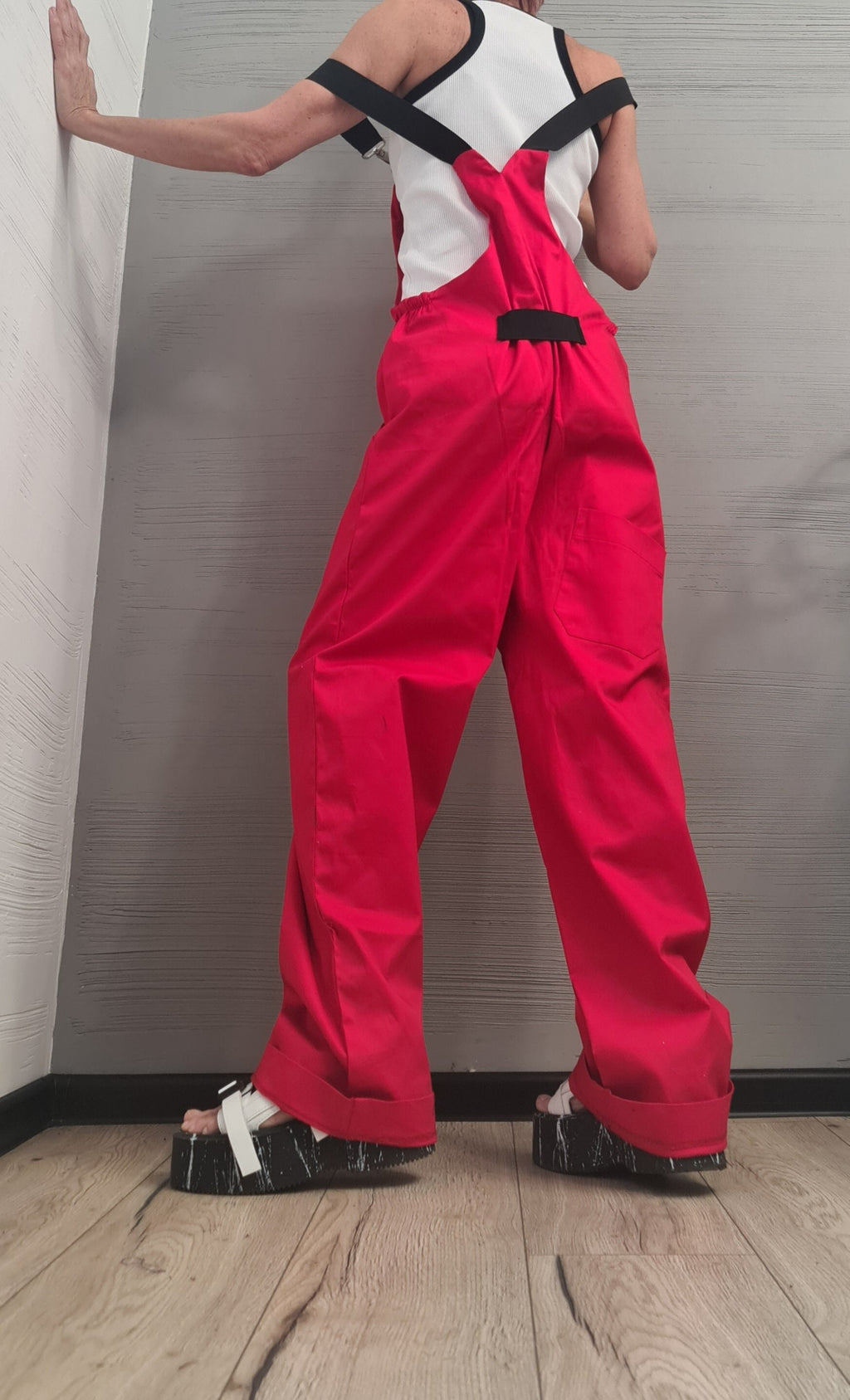 Women long Jumpsuit, Extravagant Red Overall, Loose Women Overall, NEW Collection, Casual Wide Leg Overall, Overalls with Straps