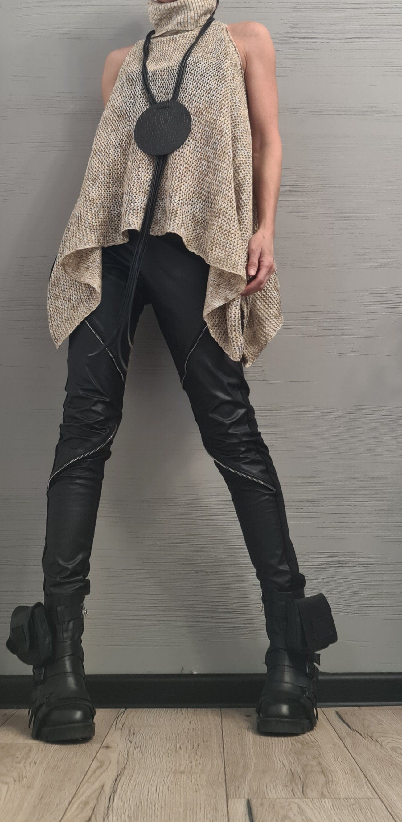 NEW Collection Knitted Sexy Turtle Neck Top Blouse, Extravagant Top, Avant Garde Blouse, Sexy Top, Open shoulders