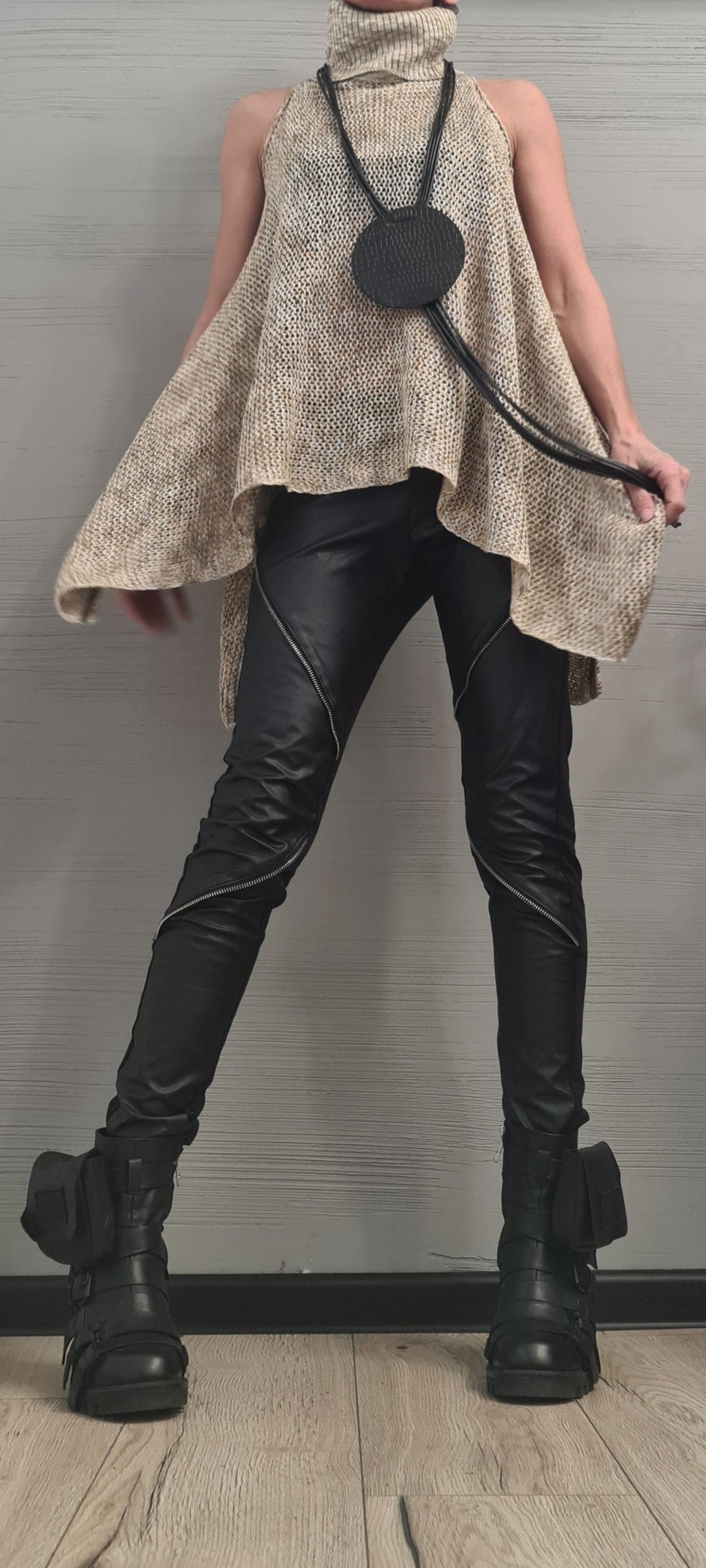 NEW Collection Knitted Sexy Turtle Neck Top Blouse, Extravagant Top, Avant Garde Blouse, Sexy Top, Open shoulders