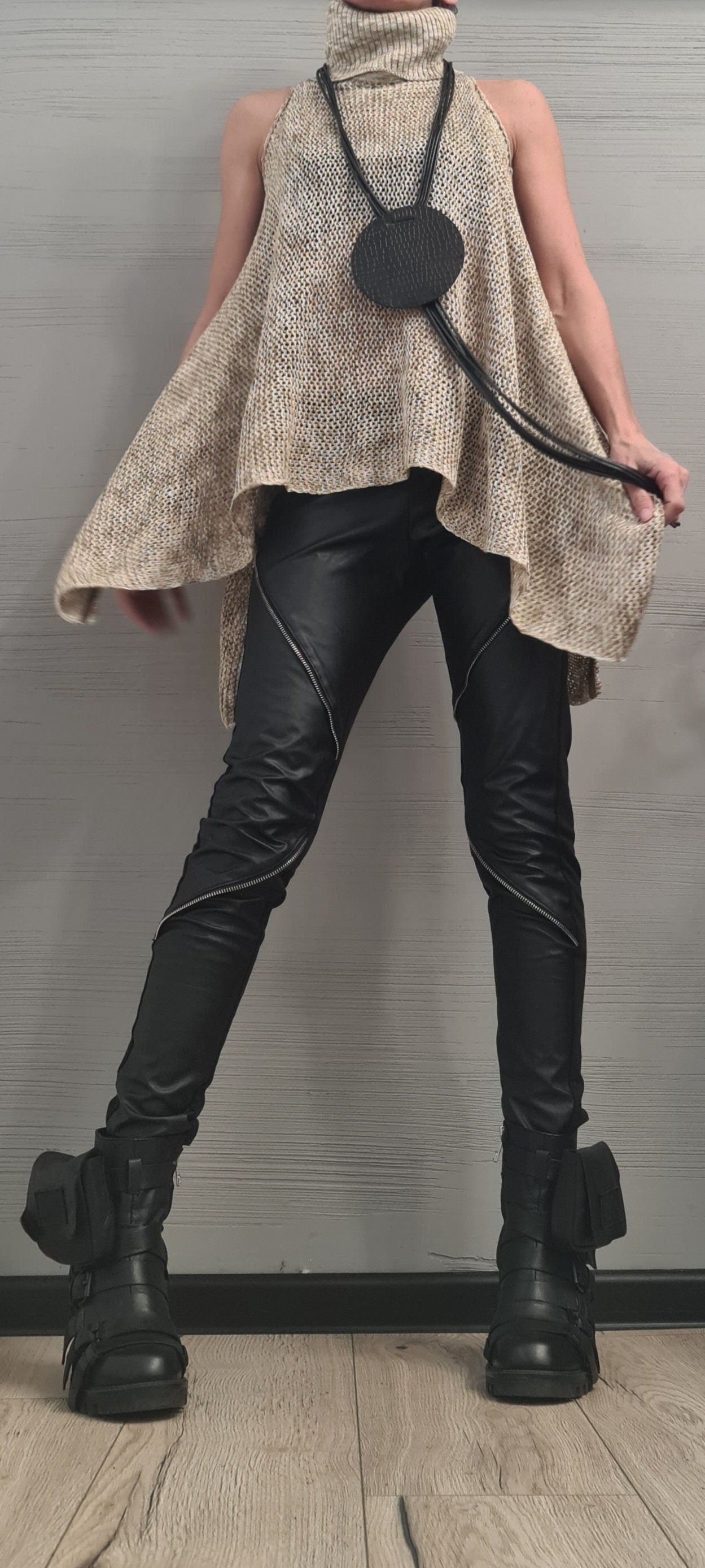 NEW Collection Knitted Sexy Turtle Neck Top Blouse, Extravagant Top, Avant Garde Blouse, Sexy Top, Open shoulders